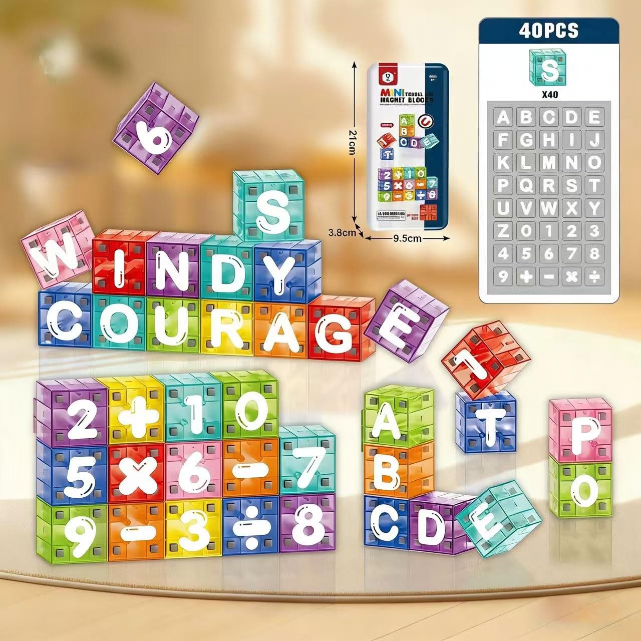 Varaict Magnetic Letters and Numbers for Kids Ages 3-8 | 40 Piece Educational Alphabet Learning Toy Set | STEM Montessori Spelling and Math Blocks for Preschool Kindergarten