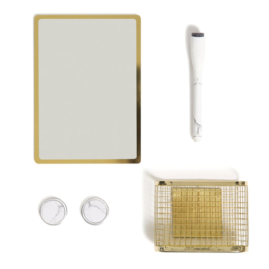 U Brands Magnetic Locker Accessories and Decorating Kit, Back to School Essentials, Mirror Markerboard, Gold Magnetic Cup, Marble Magnets and Dry Erase Marker