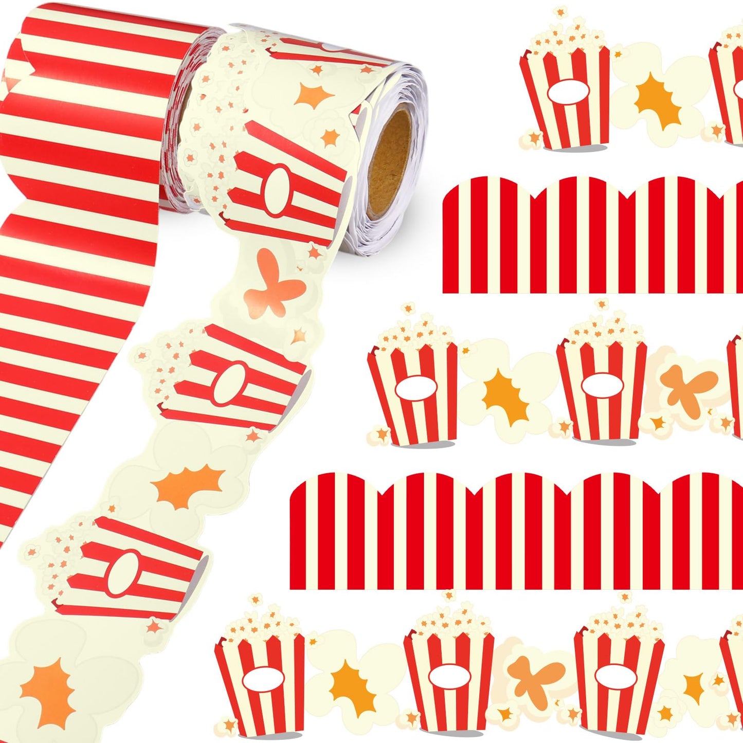 2 Rolls Popcorn Bucket Bulletin Board 32.8 ft Popcorn Strips Bulletin Borders Classroom Decoration Office Scalloped Trim for Back to School Party Classroom Chalkboard Wall Decor