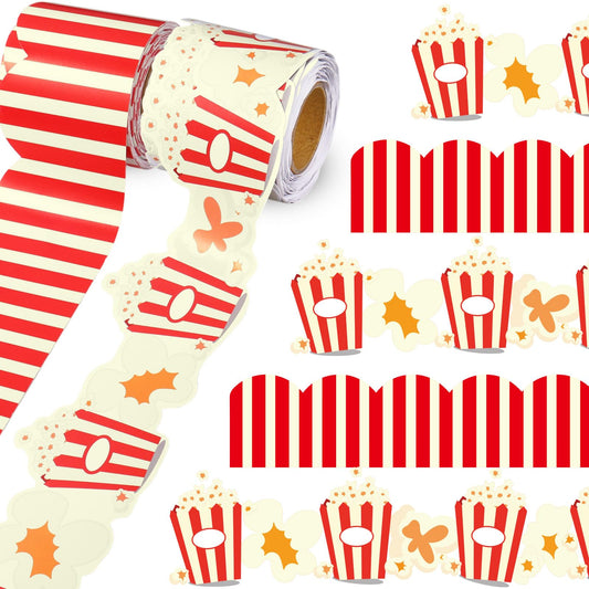 2 Rolls Popcorn Bucket Bulletin Board 32.8 ft Popcorn Strips Bulletin Borders Classroom Decoration Office Scalloped Trim for Back to School Party Classroom Chalkboard Wall Decor