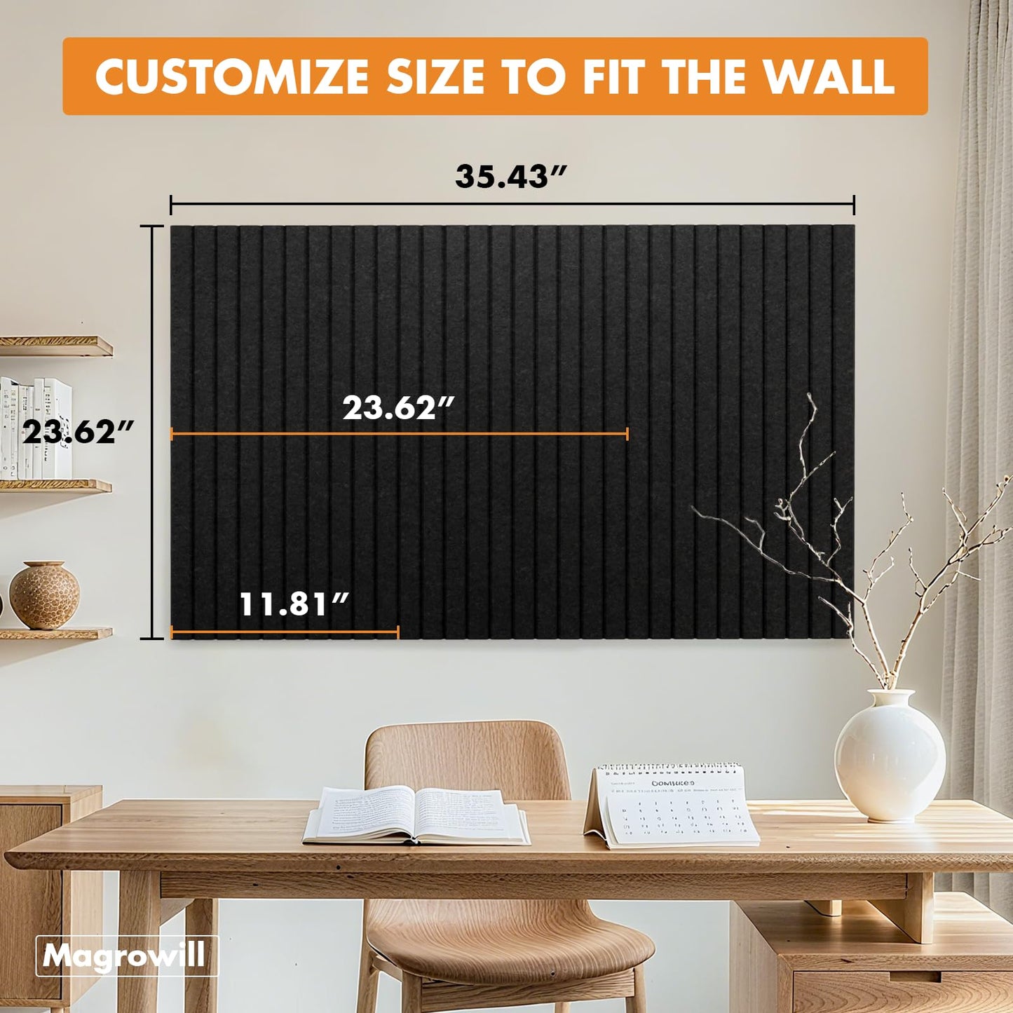 Cork Board Tiles for Wall with Push Pins, Removable 36" x 24" Slat Bulletin Board Sets, Adhesive Pin Board | Magrowill 6 Packs Felt Panels for Interior Wall Decor