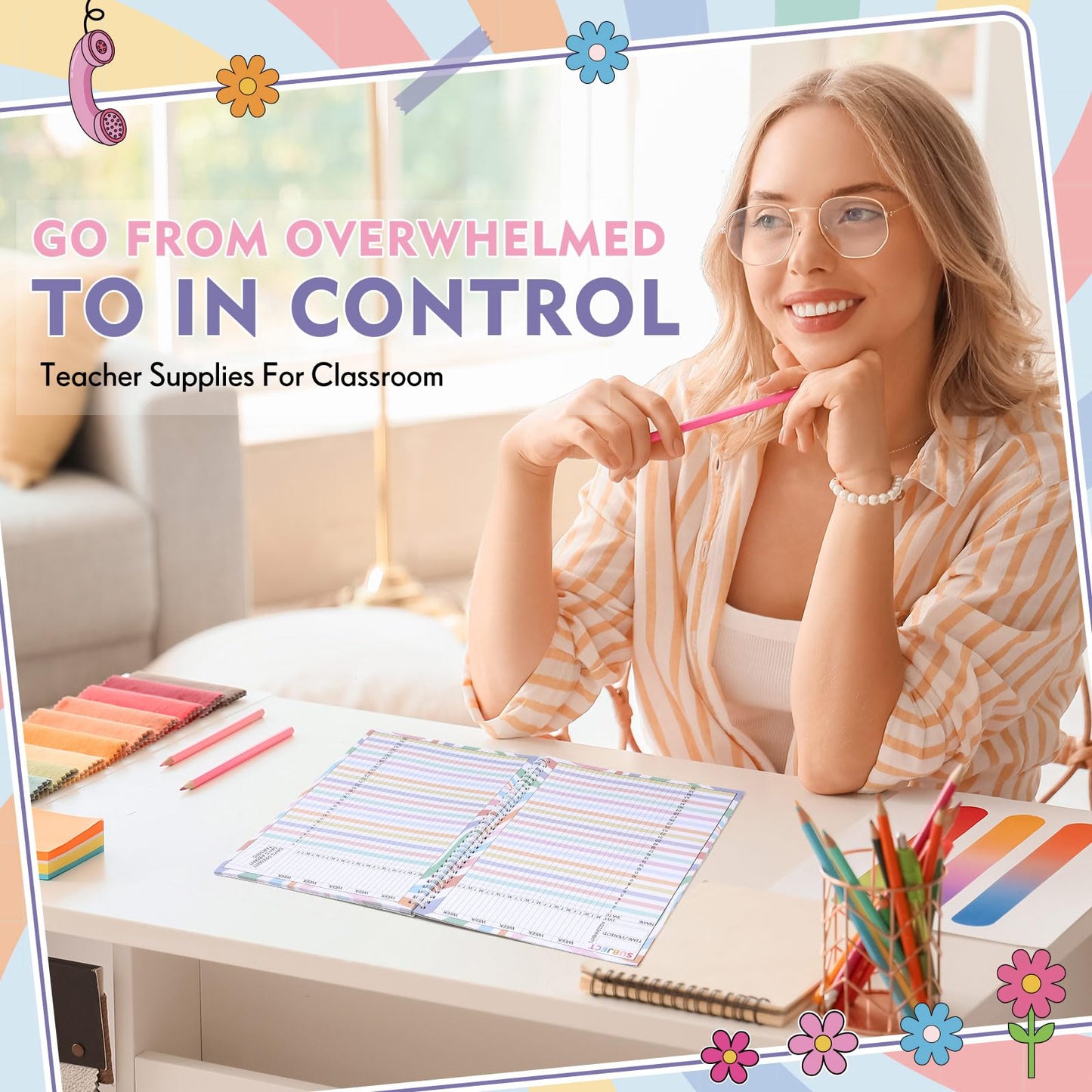 Fuyoooo Retro Remix Teacher Record Book Teacher Grade Books 2026-2027 Spiral Bound Record Planner 2026 Class Grade Book Office Favors for Classroom Attendance Decoration Double Sided
