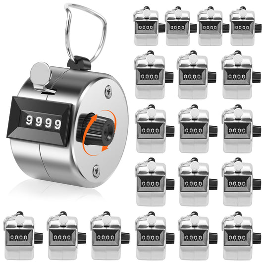 TMWEFUSC 20 Pack Clicker Counter， 4-Digital Metal Handheld Tally Counter， Hand Counter Clicker with Hanging Hook Pitch Counter for School Sport Event,Coaching Counting Numbers