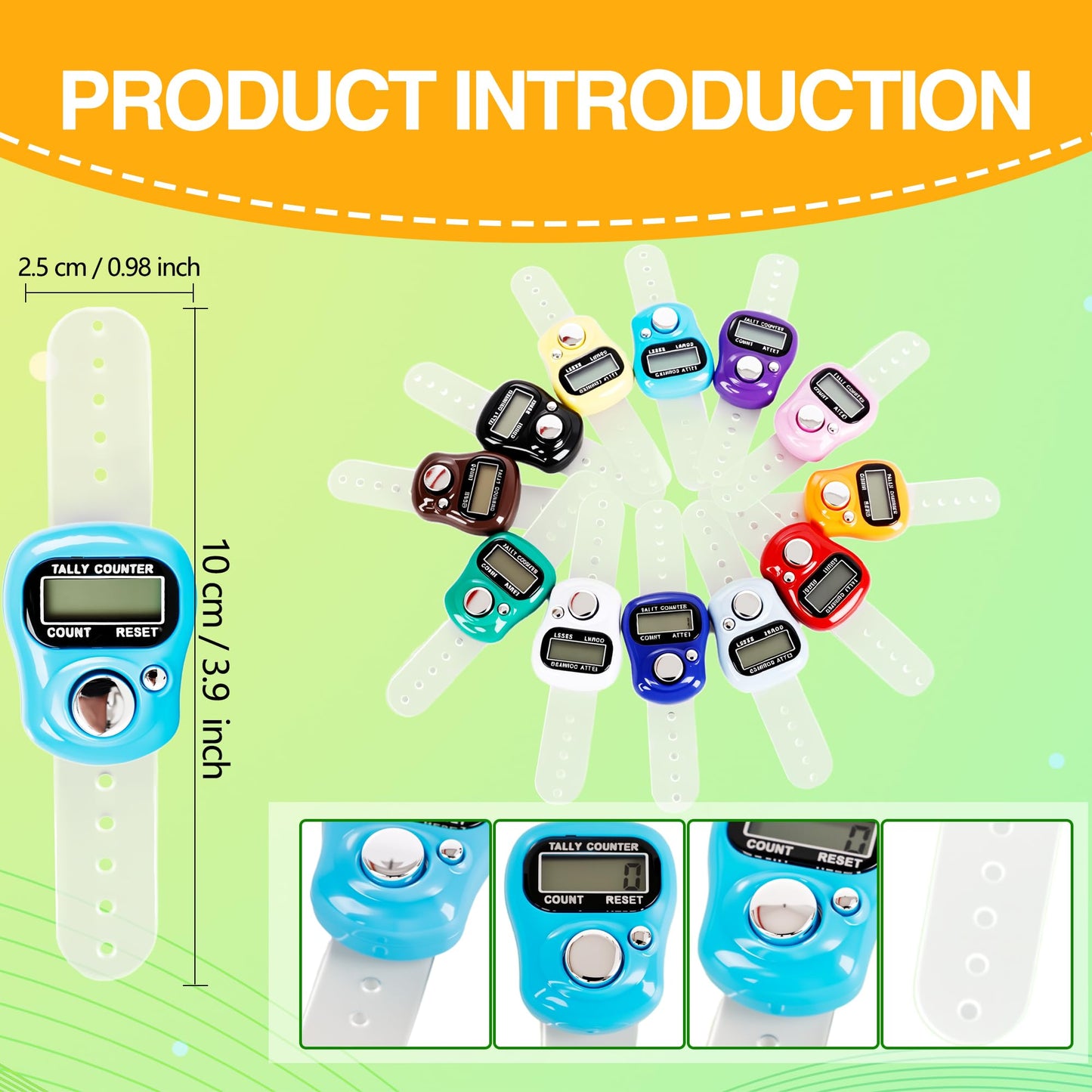 Norcoin 24 Pieces Hand Tally Counter 5 Digital Electronic Finger Counter Clickers Resettable Handheld LCD Digital Display Number Click for Lap Coaching Knitting Lap Fishing Golf and Row