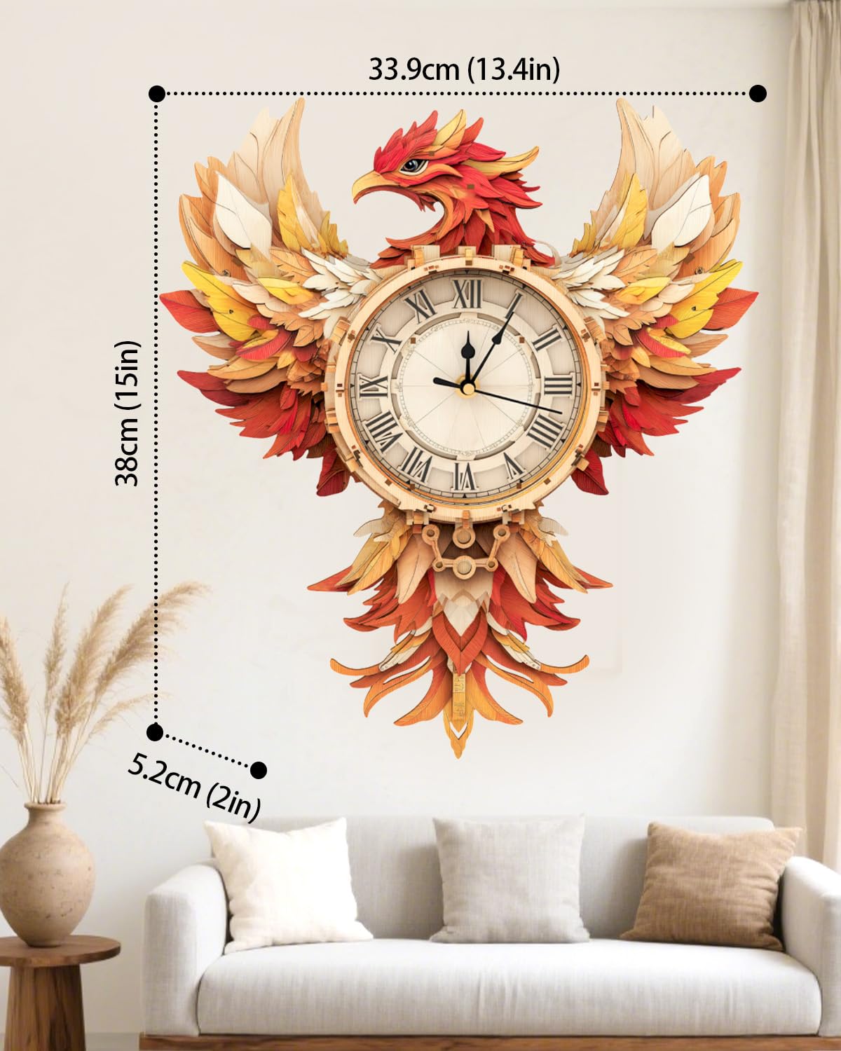 Rnfinewow 3D Wooden Puzzles for Adults, 3D Puzzle Phoenix Clock (with Pendulum), 3D Puzzles for Adults Teens Home Decor Clock Crafts for Adult Puzzle Gifts for Adult