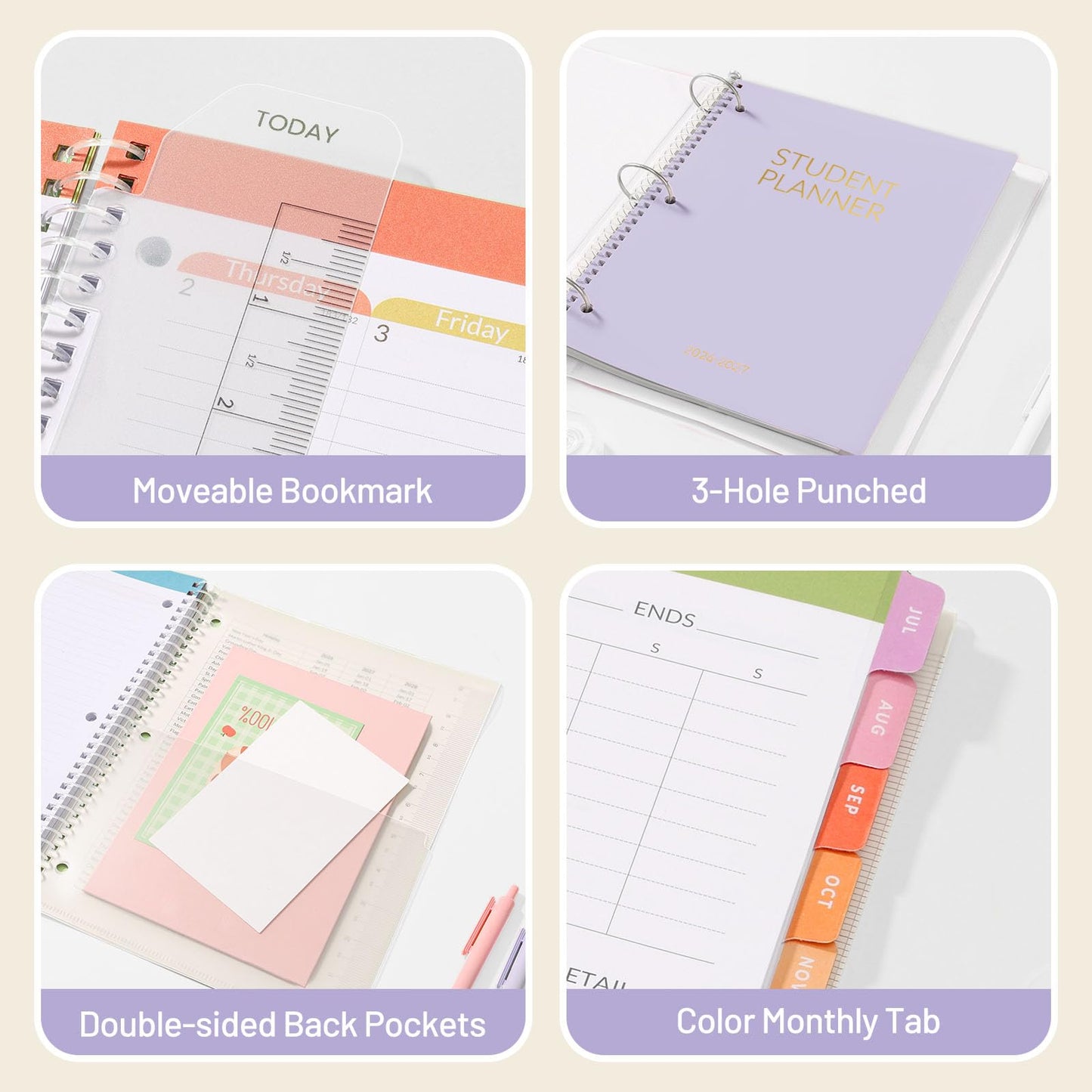 Student Planner 2026-2027, SUNEE Academic Weekly & Monthly Plan Book, Jul. 2026 - Jun. 2027, 8.5"×11" School Planner, Lesson Plan Book with Week's Goals, Bookmark, Monthly Tabs, 3-Hole Punched, Purple