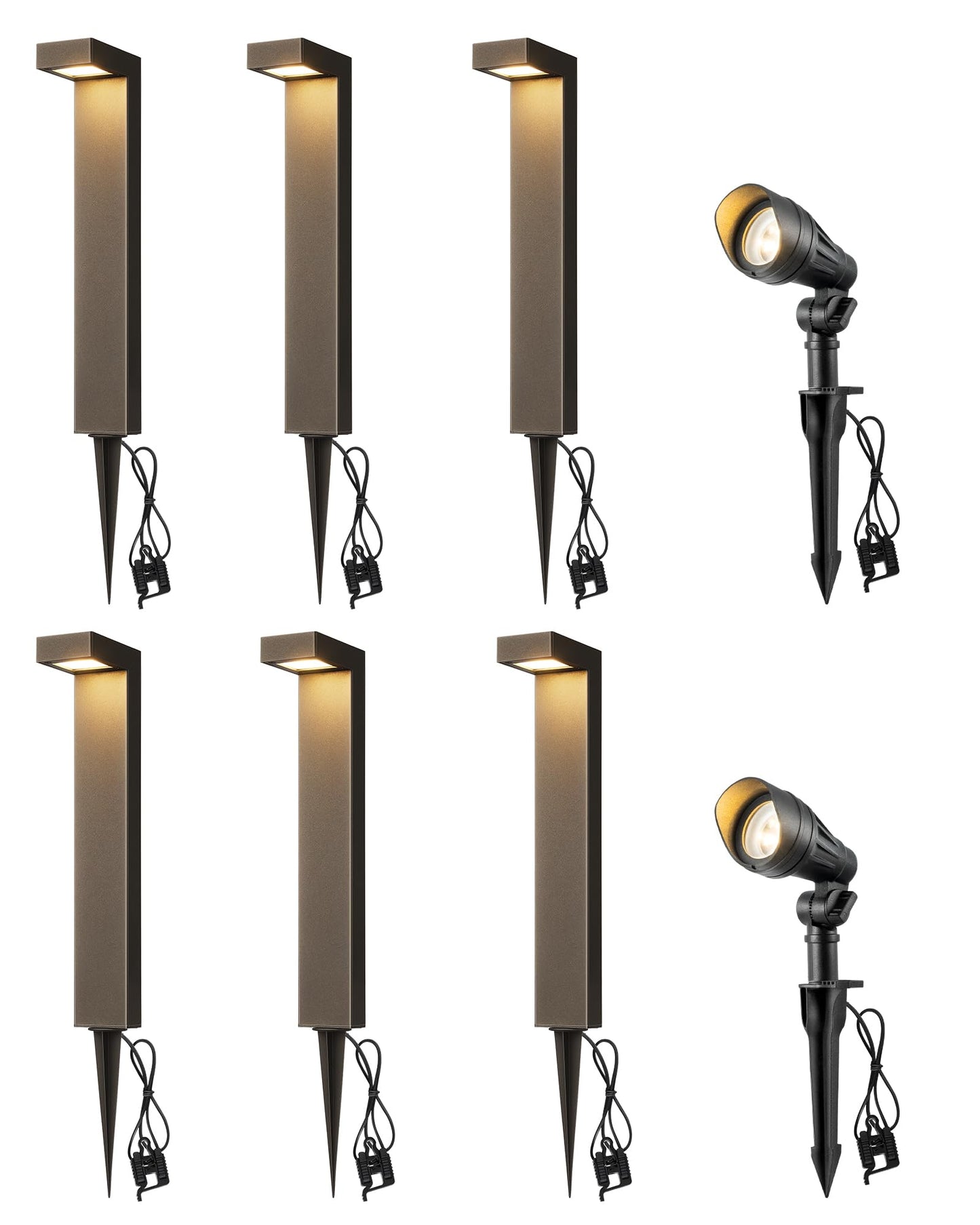 EDISHINE Low Voltage Landscape Lights Kit, 3.2W LED Pathway & Spotlight, Aluminum, Black, Model JAO1501LX-04, Waterproof for Outdoor Use