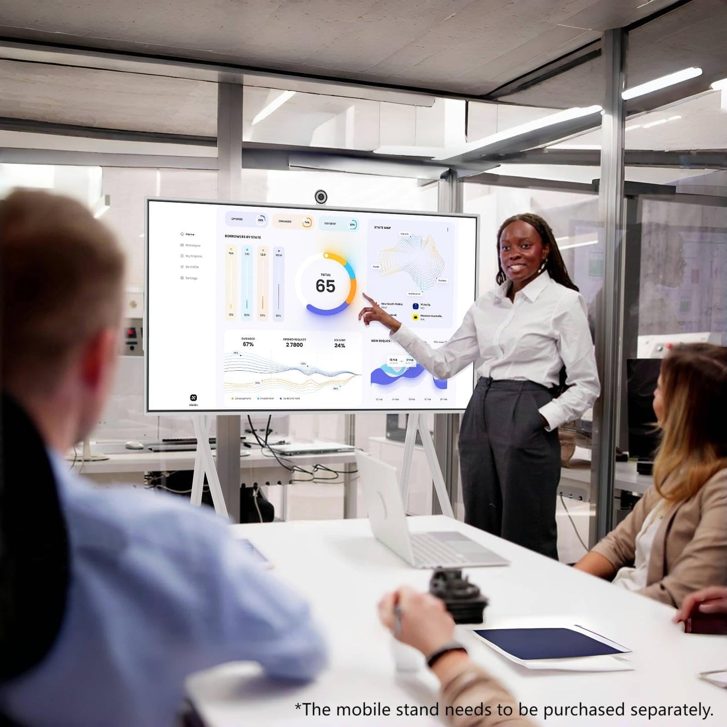 JAV 65" Smart Board with Mobile Stand, Google EDLA Certified, 4K UHD 16+256GB Interactive Whiteboard Touch Screen
