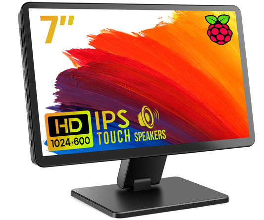 ROADOM Touch Screen Monitor with Case, 7’’ Raspberry Pi Screen, IPS FHD 1024×600,Responsive and Smooth Touch,Dual Built-in Speakers,HDMI Input,Compatible with Raspberry Pi/PC/Camera/Gaming/TV