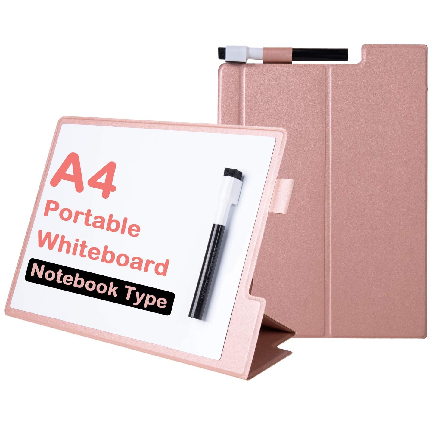 CRCHOM 9x12 Inch Small Dry Erase Board, Pink Desktop Whiteboard with Stand & PU Cover, Magnetic Portable Mini Dry Erase Board, Notebook Easel White Board for Desk, Office, Home, School