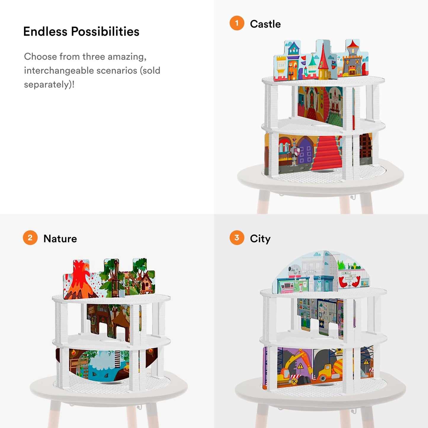 Stokke MuTable Bricks Tower - Includes Two Double-Sided Brick Bases & Eight Pillars - Compatible with Lego Classic & Duplo - for Ages 3+