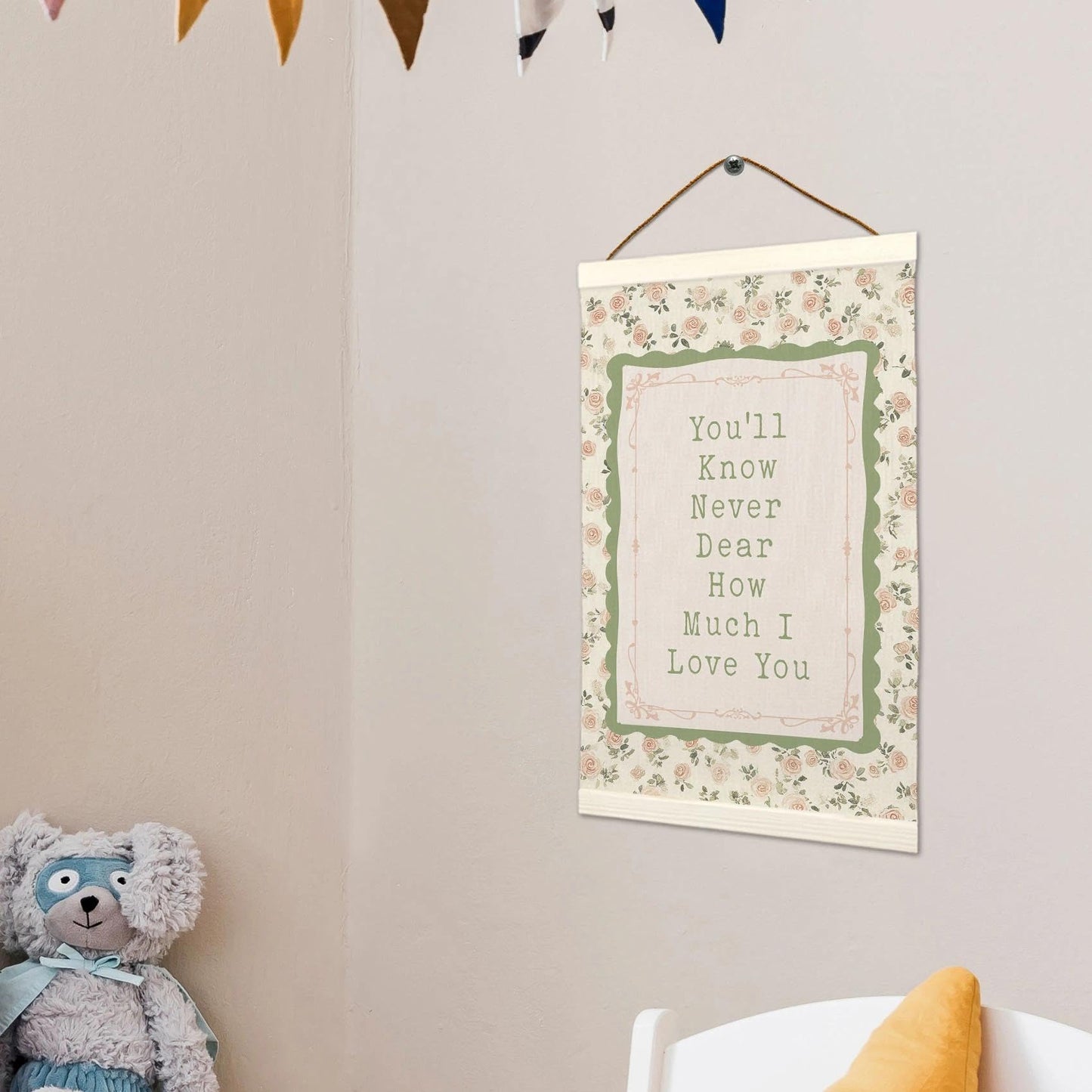 LKETW Girl Nursery Floral Poster Hanger Frame 12x16 Inch, Wildflower Nursery Wall Art Posters for Bedroom, You'll Never Know Dear How Much I Love You Hanging Banner Decor for Girls Room Dorm