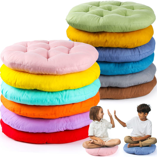 Fumete 12 Pcs Round Floor Pillows Cushions Seating 16 x 16 Inches Floor Round Cushions for Kids Toddlers Flexible Reading Chair Pillows for Classroom Home School Playing Supplies(Colorful)