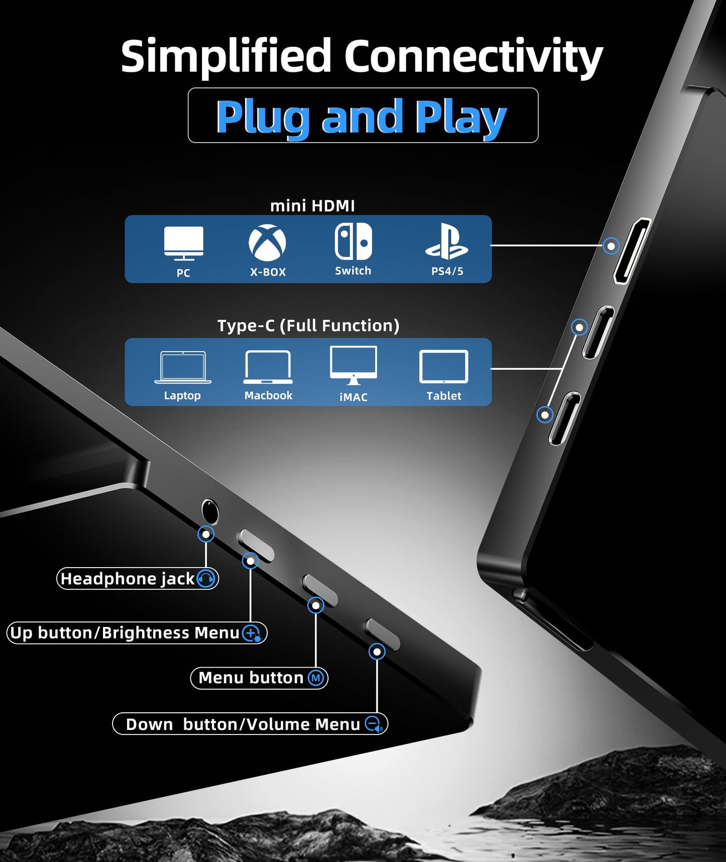 Ingnok Portable Monitor, 18.5 Inch FHD 1080P 100% sRGB Laptop Screen Extender USB C HDMI Portable Gaming Monitor w/Smart Cover & Speakers, External Monitor for Laptop Mac PC