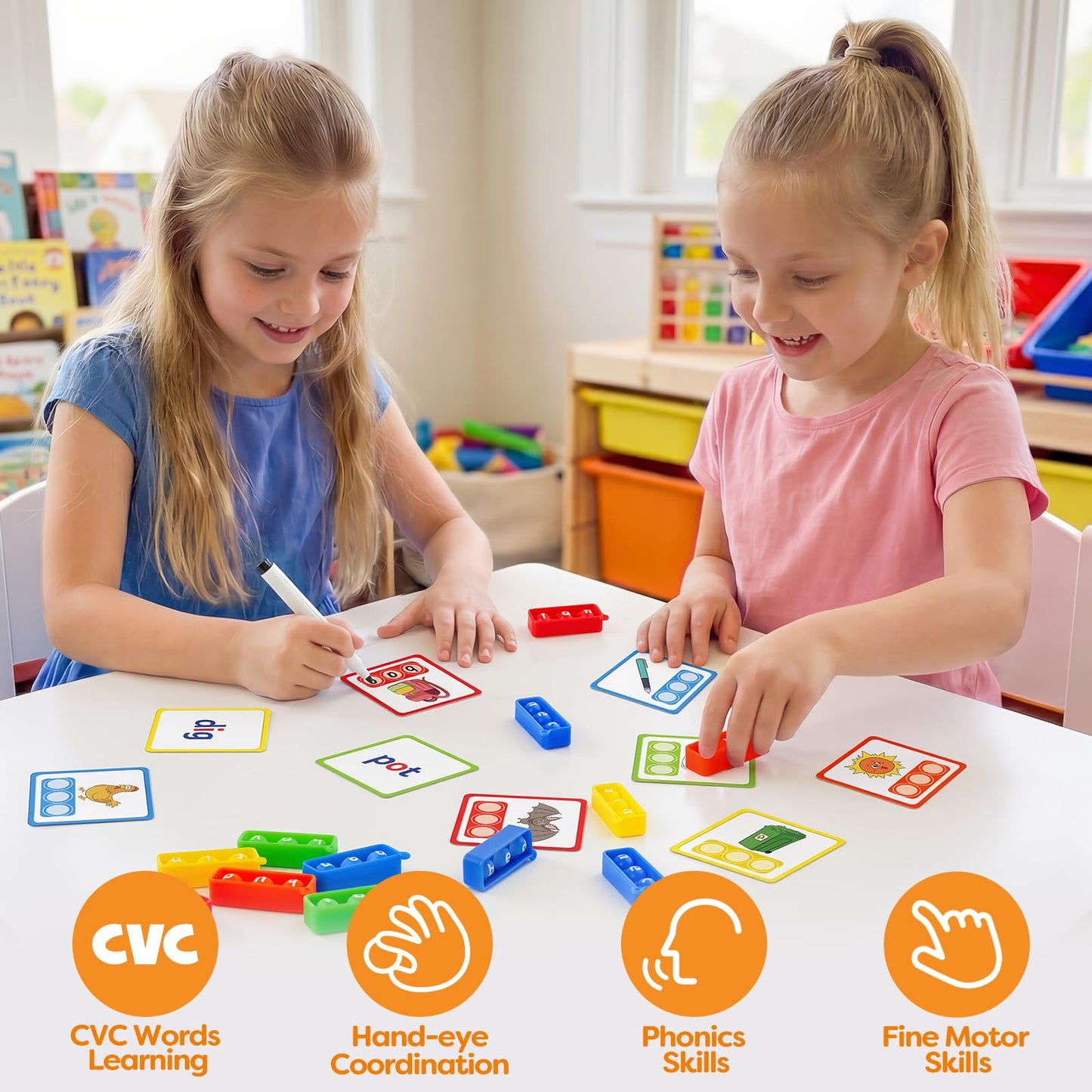 Aizweb CVC Word Games Kindergarten,Phonics Games for Kids Ages 3-8,CVC Flashcards for Preschool Special Education Classroom Supplies,Reading&Spelling Activity Phonics Manipulatives for Kids
