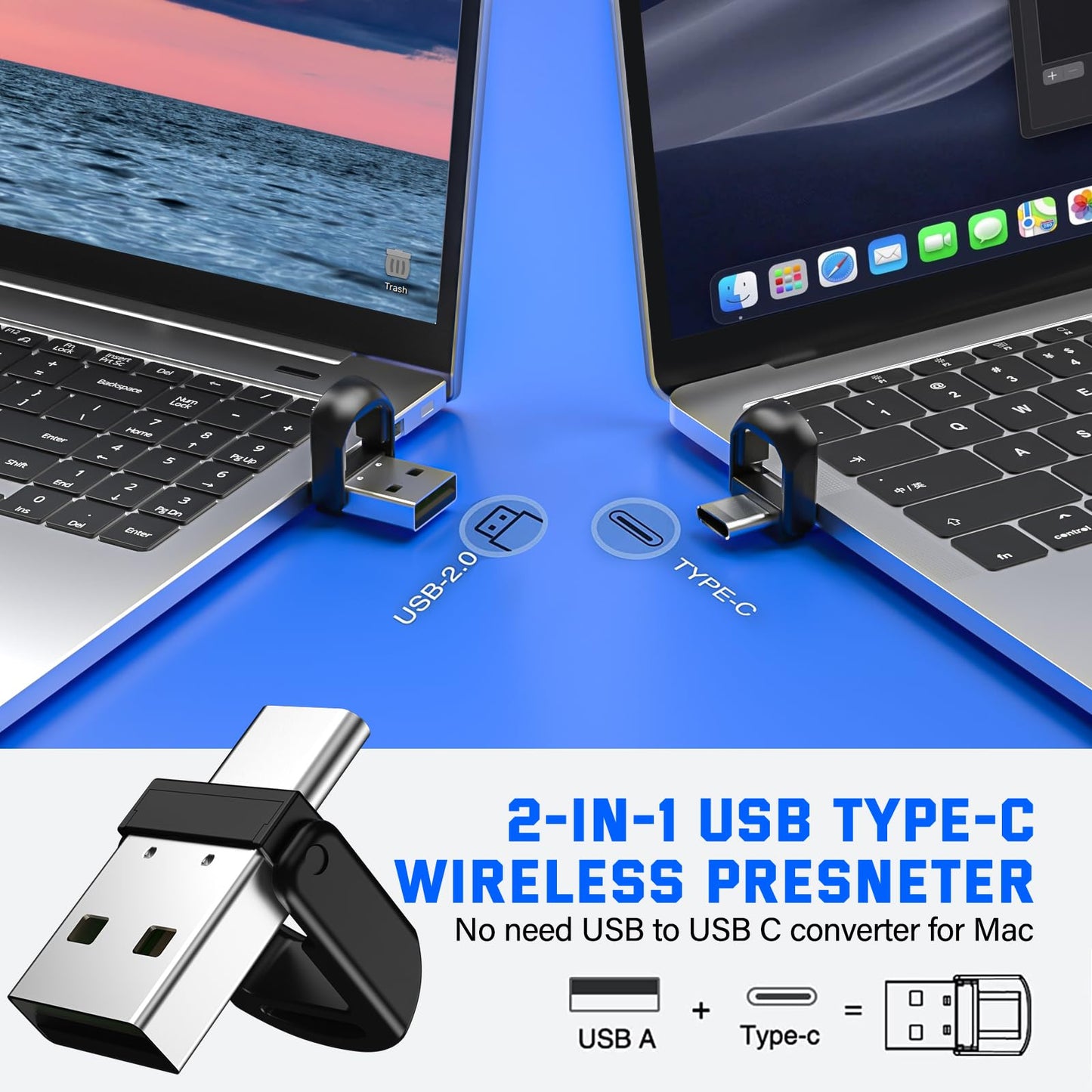 2-in-1 USB Type C Presentation Clicker Wireless Presenter Remote Clicker for PowerPoint Presentations with Clicker, Rechargeable USB C PowerPoint Clicker Slide Advancer for Computer/Mac/Laptop