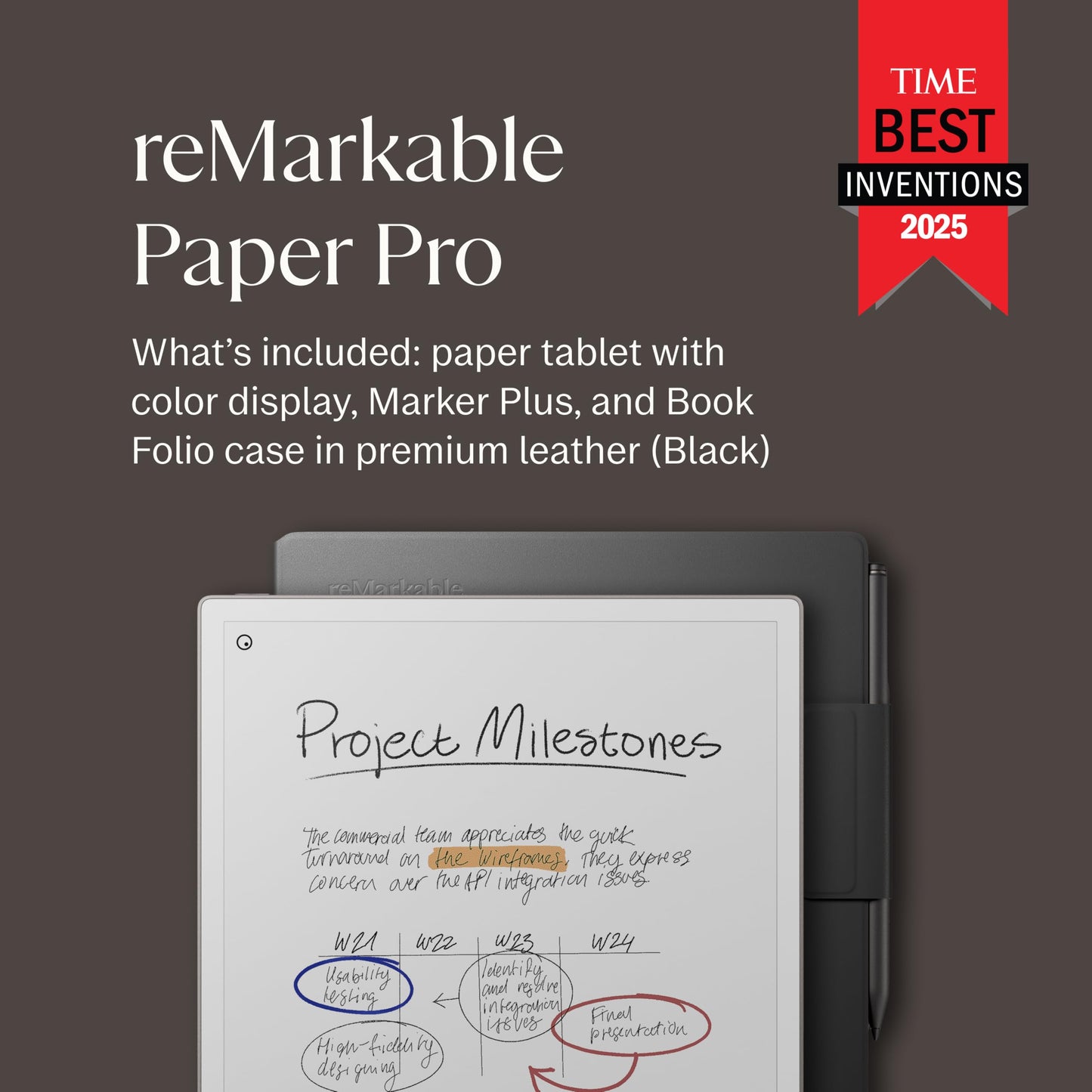 reMarkable Paper Pro Bundle – Premium Leather | Includes 11.8” reMarkable Paper Tablet, Marker Plus Pen with Eraser, and a Book Folio Cover in Black Leather