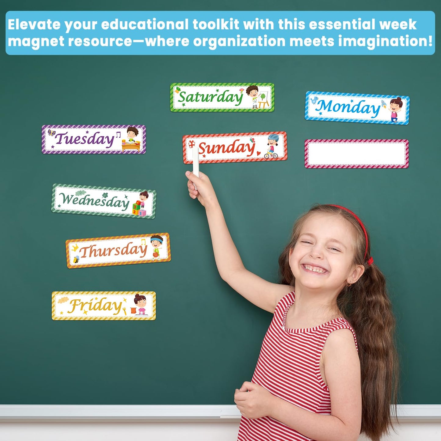 Days of The Week Poster for Kids,Magnetic Days of the Week for Whiteboard,Educational Calendar Magnets with Vibrant Colors - Perfect for Kids Learning, Teachers & Parents (Week)