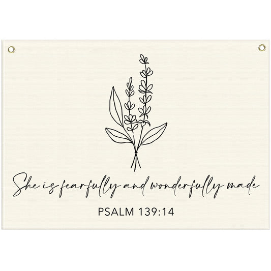 Nursery Scripture Bible Verse-Christian Botanical Decor-Rectangular Banner Flag Poster Wall Decor for Nursery,Bedroom,Playroom,Baby Kids Girl Boy Teen-Christmas Gift-28.5"L×20"W