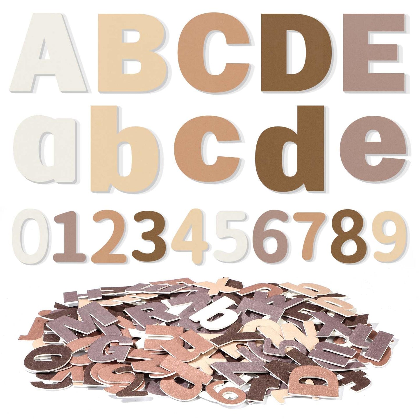 Breling 310 Pieces Felt Letter Bulletin Board Letters Sticker with Number 2" Bulk Self Adhesive ABC Upper Lowercase Sticky Letter for Xmas Gift Bulletin Board Classroom(Brown Color)