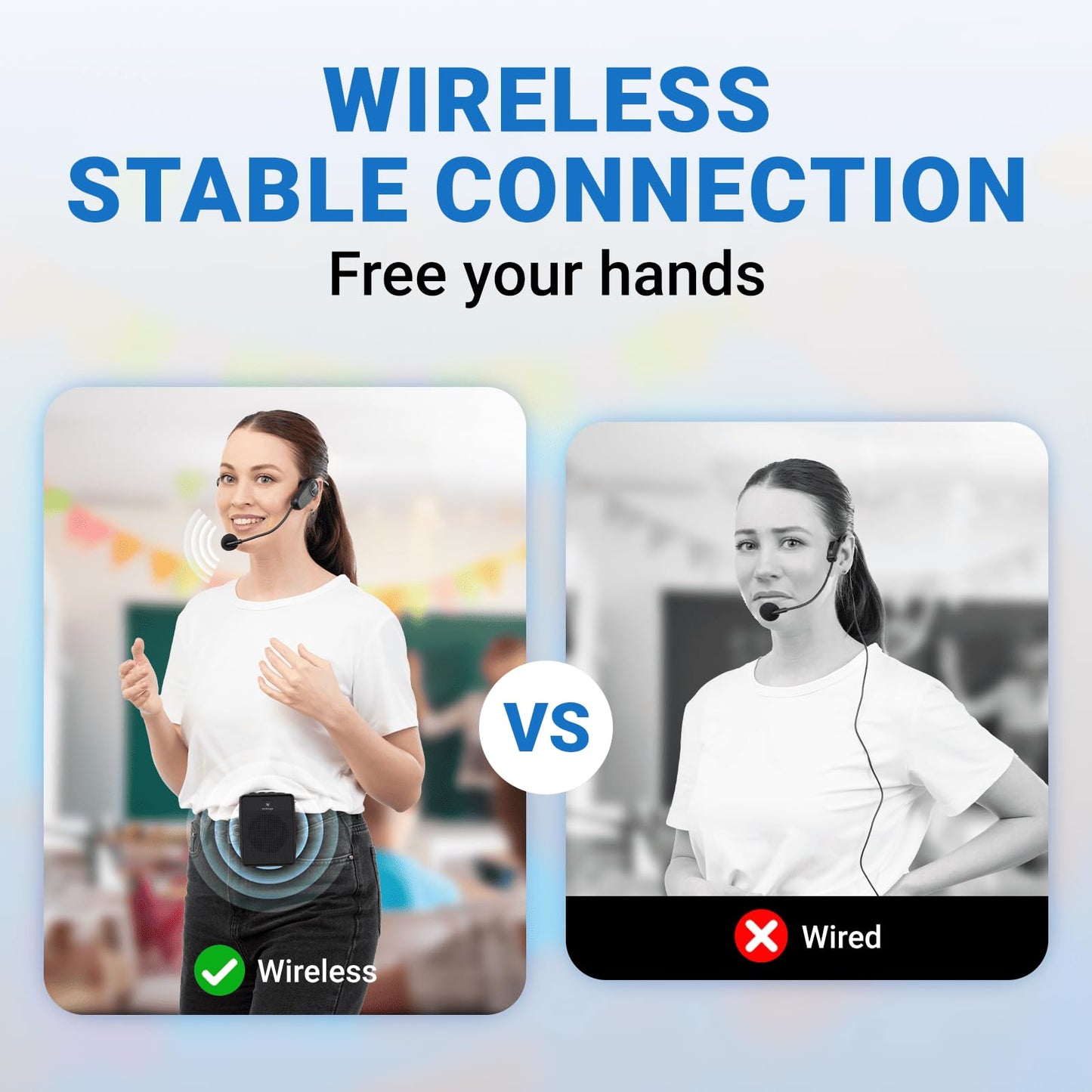 Voice Amplifier Wireless Microphone Headset, Original Sound Ultra Portable Microphone and Speaker, 15W Megaphone Speaker with Bluetooth Mic, Personal PA System for Teachers Classroom Tour Guide B002