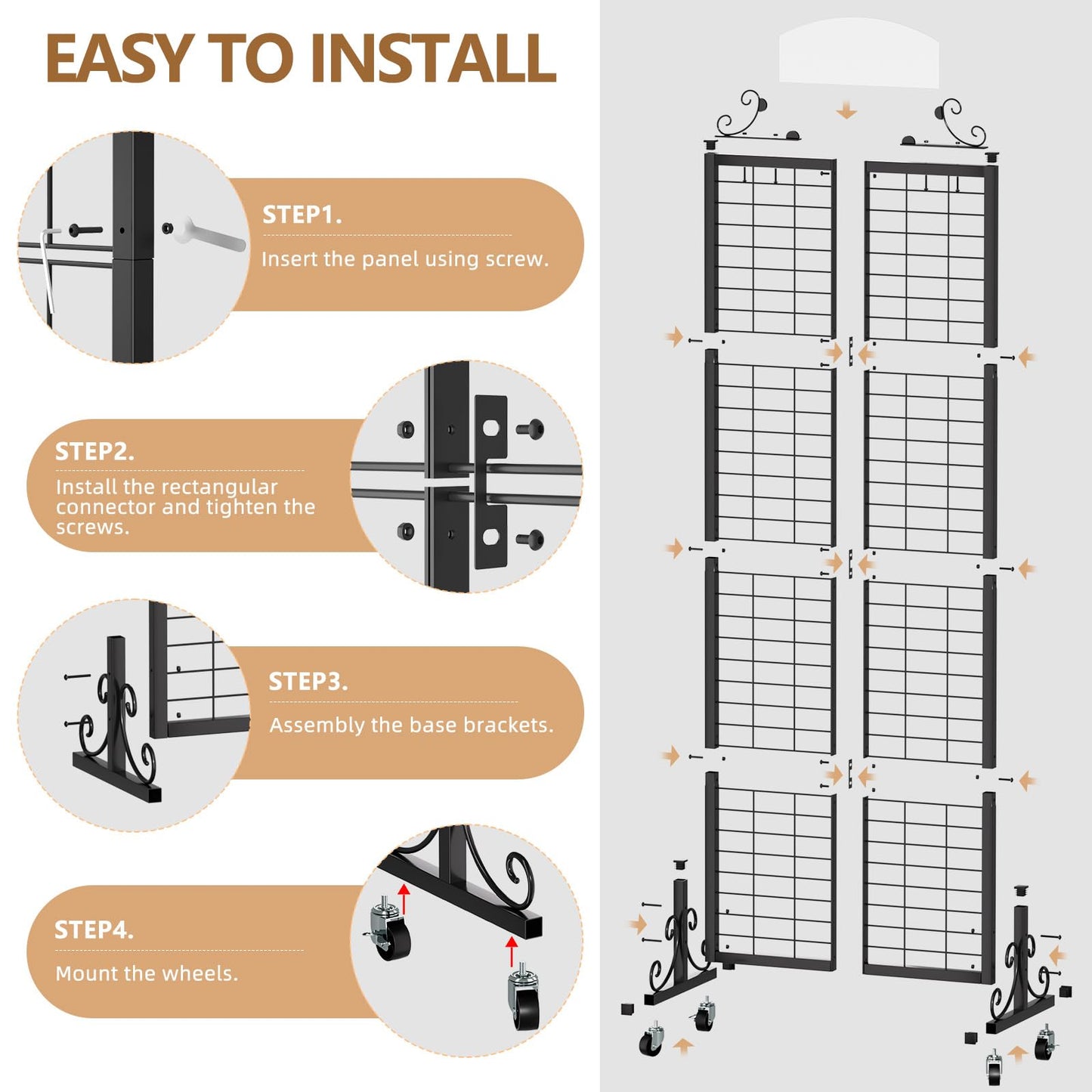 Urban Deco 3 Packs Grid Wall Panel Display Stand, 2.2' x 6.2' FT Gridwall Panel with Extra 24 Hooks, Craft Show Display Rack Black Metal Grids Standing Wire Rack for Retail Merchandise