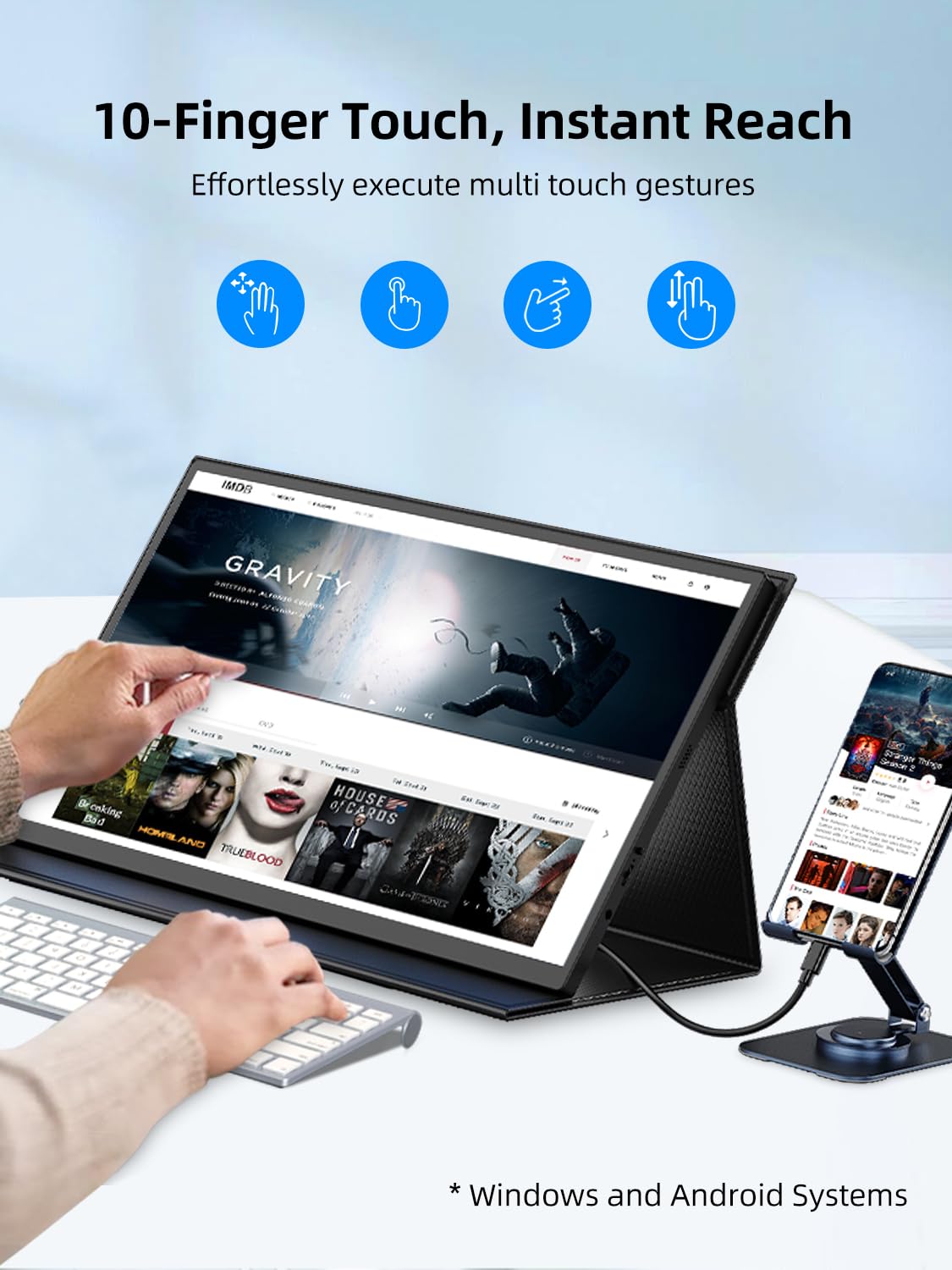 EVICIV 18.5” Portable Monitor Touchscreen | 120Hz 1ms Gaming Monitor | 400Nits | 1080P FHD IPS | 125% sRGB | VESA & Smart Case | USB-C & MINI HDMI | Travel Screen for Laptop, Computer, Game Consoles