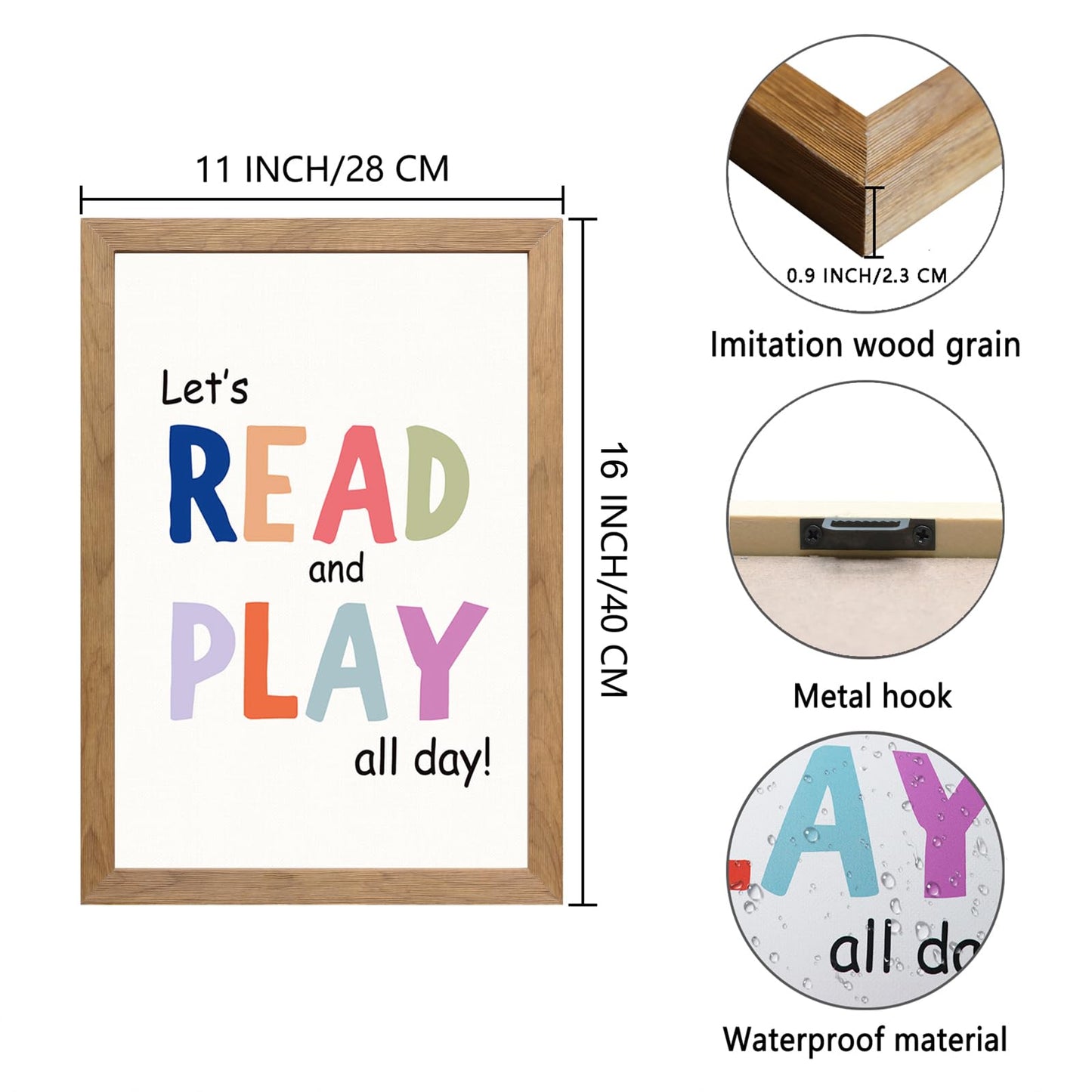 Cute Alphabet Numbers Framed Wall Art Set of 3, Boho Educational ABC Poster Wooden Sign for Baby Girl Kid Boy Toddlers, Neutral Preschool English Letters Nursery Decor for Homeschool Playroom Daycare