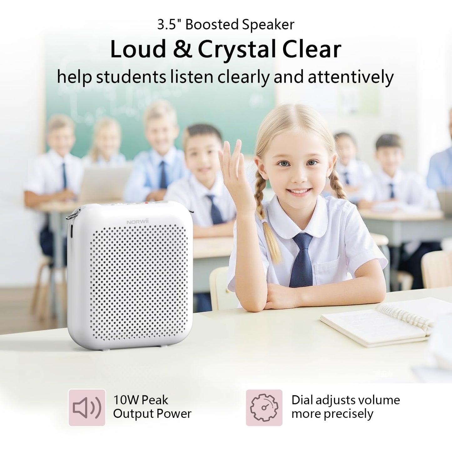 Norwii Bluetooth Voice Amplifier, Power Amplifiers, Portable Mini Wired Microphone Headset for Teacher Classroom & Outdoor Lectures, Teaching, Tour Guides, USB-C Rechargeable - 4000mAh, White