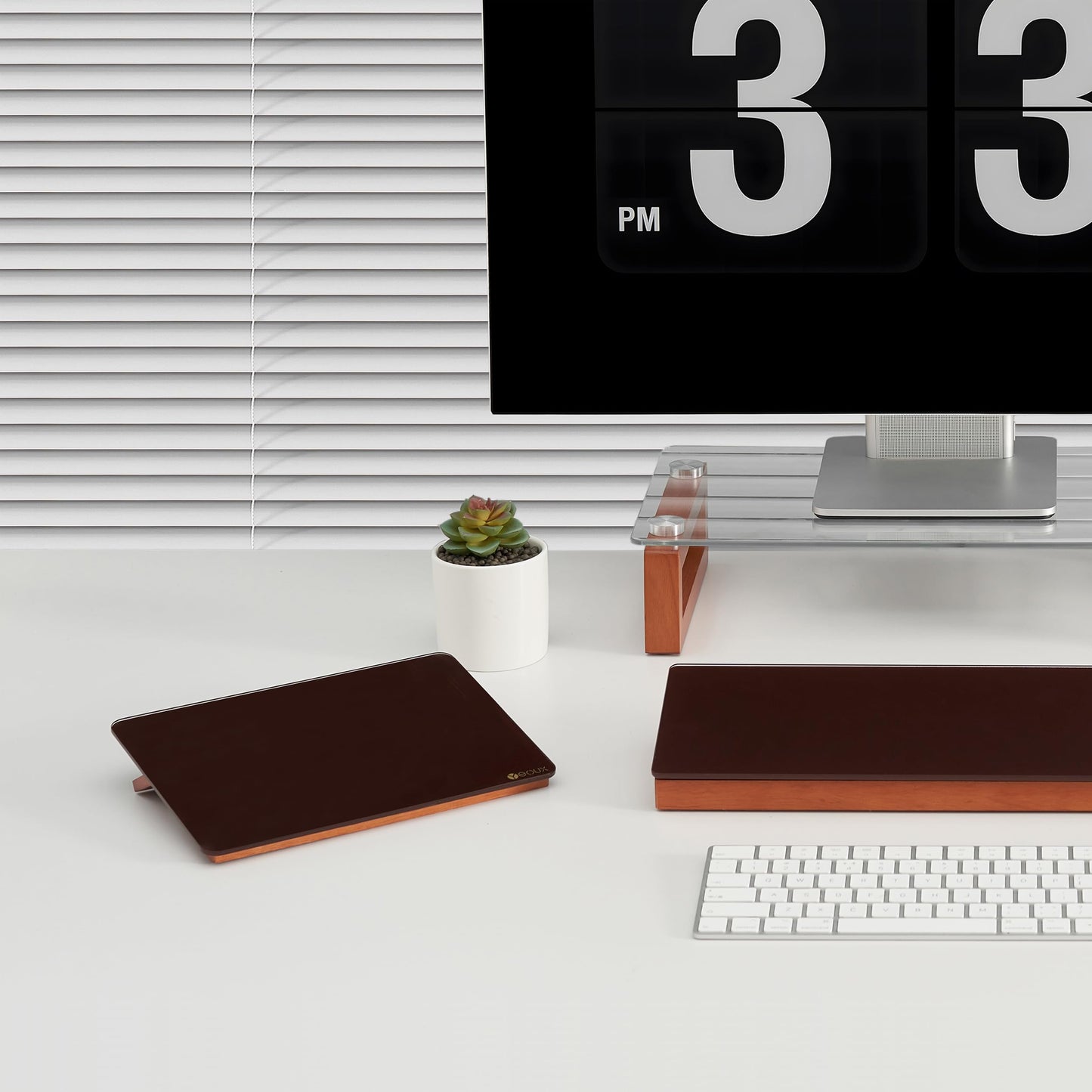 Glass Desk Whiteboard with Reversible Wood Stand, Burgundy Red, Small Desktop Dry Erase White Board, Reusable Desk Notepad Easel 6.7"x9.5" for Office, Home, School, Yeoux