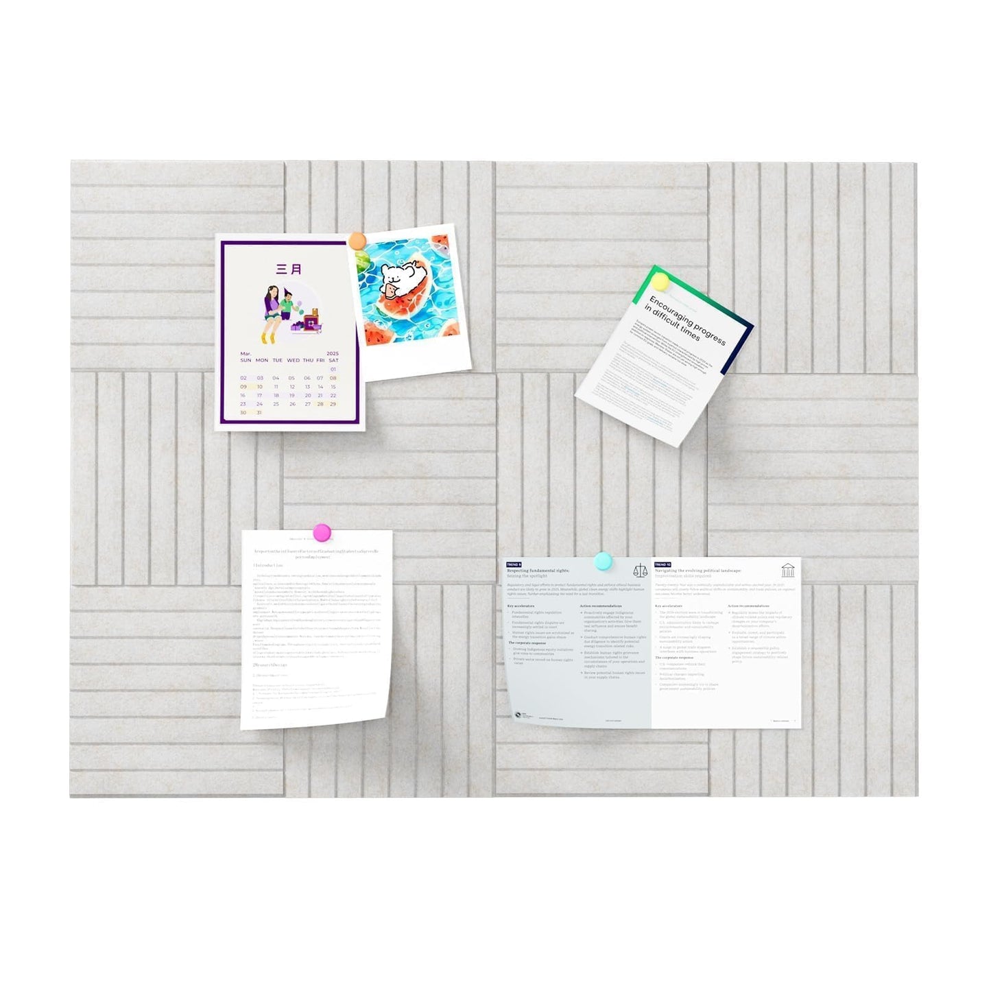 Baysola Stripe Felt Bulletin Board Panels 48 x 36 Inch Self Adhesive Wall Tiles Cork Board Alternative for Office Classroom Photos Notes 12 Pack