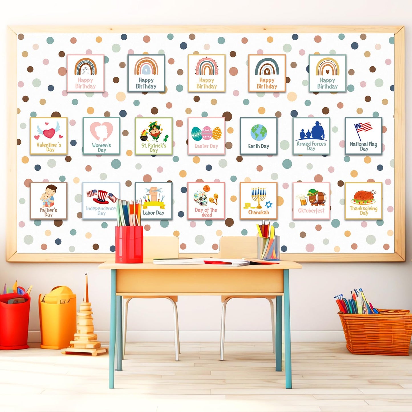 Qyeahkj Boho Dot Bulletin Board Paper Roll Boho Polka Dot Bulletin Board Background Paper Fade Resistant Classroom Decoration Poster Art Craft Home Wall Education Decor Supplies 17.7in x 20ft