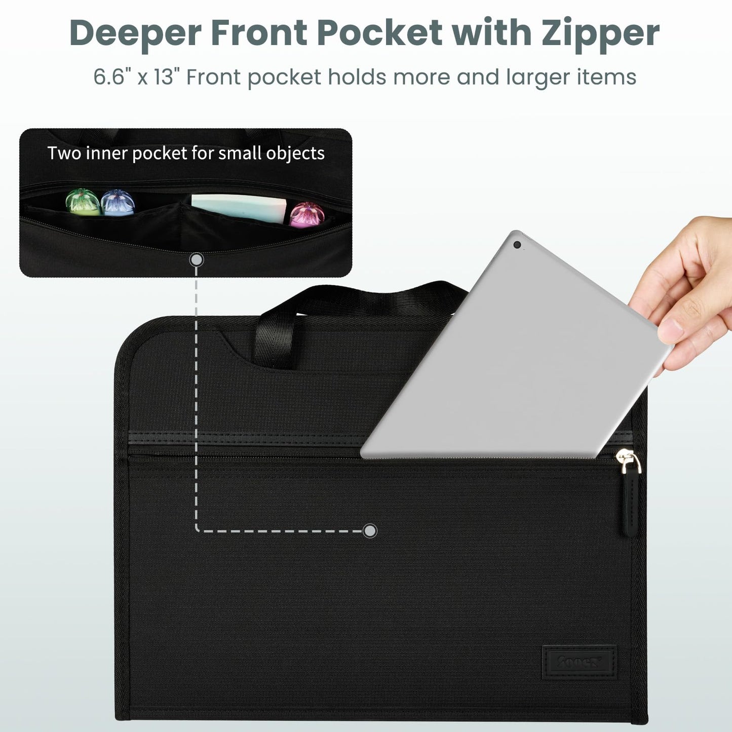 Sooez Heavy Duty Accordion File Organizer with Hidden Handle, Portable 12 Pockets Expanding File Folders, Cloth Monthly Bills Receipt Organizer for Letter/A4, School Classroom Home & Office Supplies