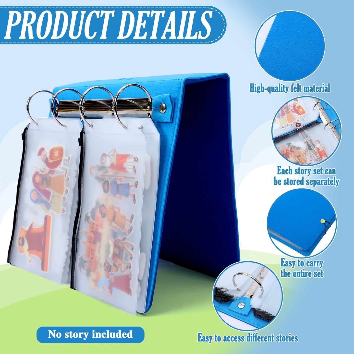 Affrolling 16 Pack Felt Board Pocket Sets Flannel Felt Story Board Pieces with a Multi Functional Pieces Storage Binder Bag for Bible Stories Preschool Activities Study