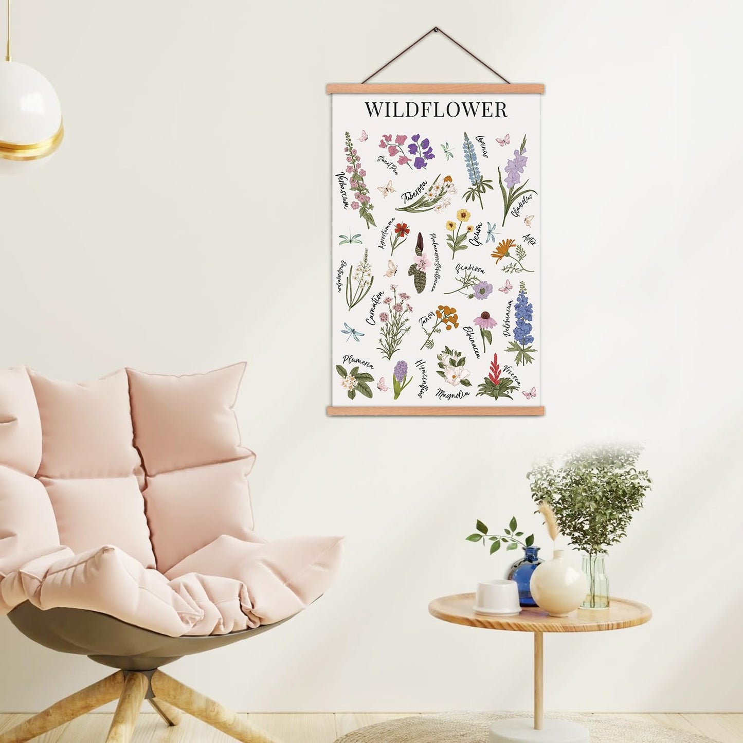 KAIRNE Wildflowers Posters,Plant Floral Reference Chart,Floral Wall Hanging Illustrative Reference,Botanical Wall Art Prints,Flower Chart Poster for Living Room Office Bedroom Decoration,11X17.7 inch