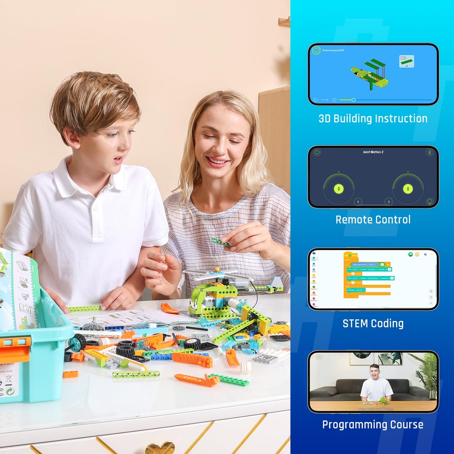 makerzoid Coding Robot Kit for Kids Ages 6+, 200+ in 1 APP Control Dinosaur Robot Toy, Educational Scratch Program Robotic Kit with 47 Video Courses, Toy for Boys Girls(600 Blocks)