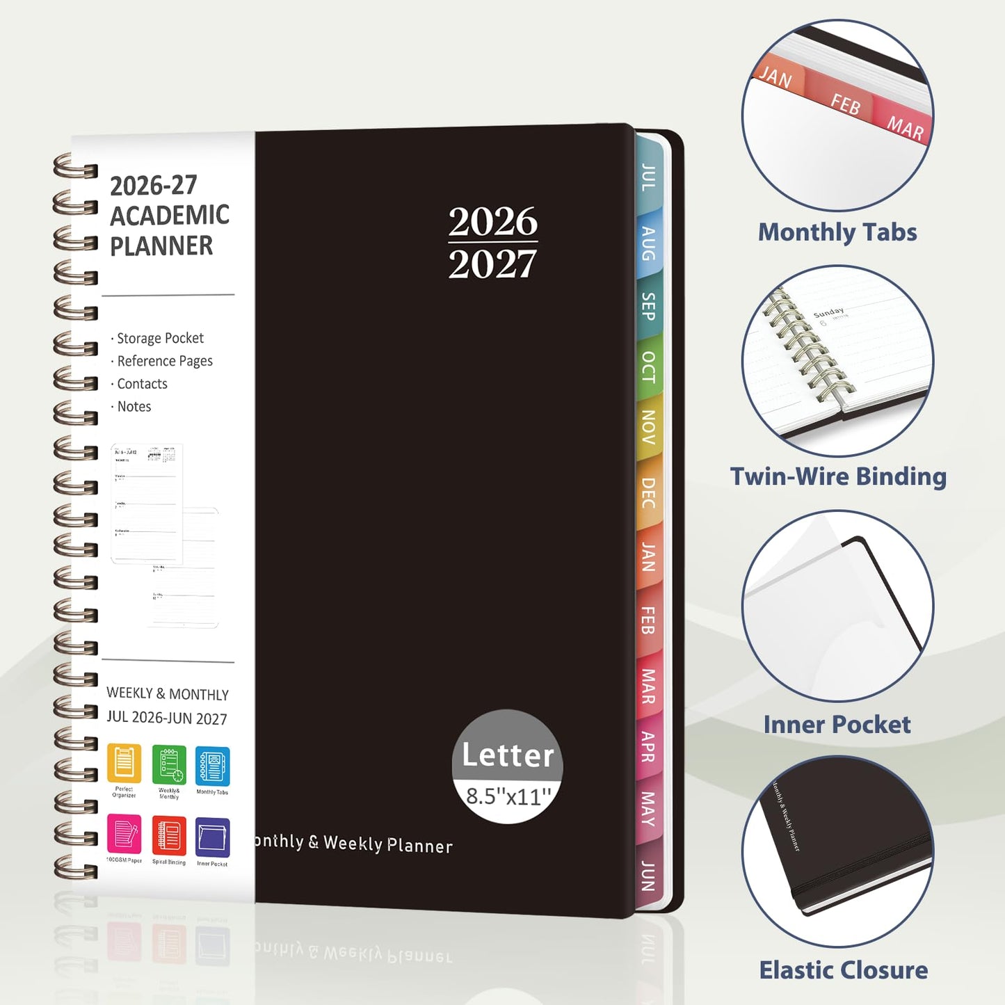 Planner 2026-2027, Weekly and Monthly Academic Planner, July 2026 - June 2027, Hardcover Calendar Agenda Book for School Year Planning, School Supplies for Teacher and Student, Letter Size(8.5'' x 11'')