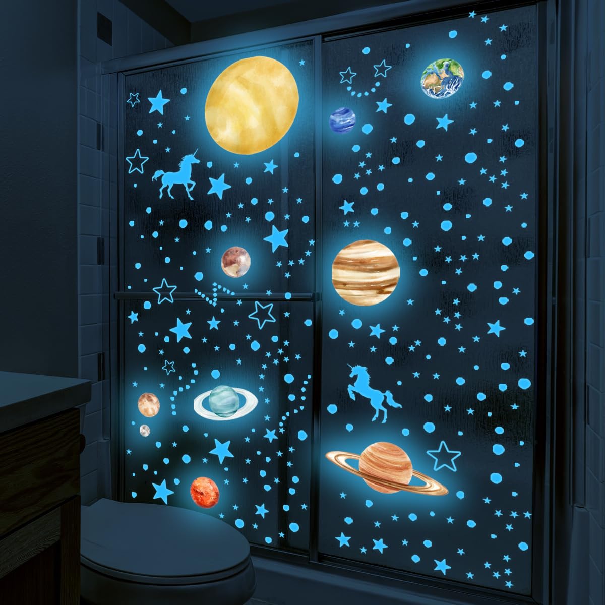 Glow in The Dark Stars and Planets Wall Decals Bright Solar System Wall StickersSpace Stickers for Kids Room Decor (Blue) Birthday Christmas Gift for Boys and Girls