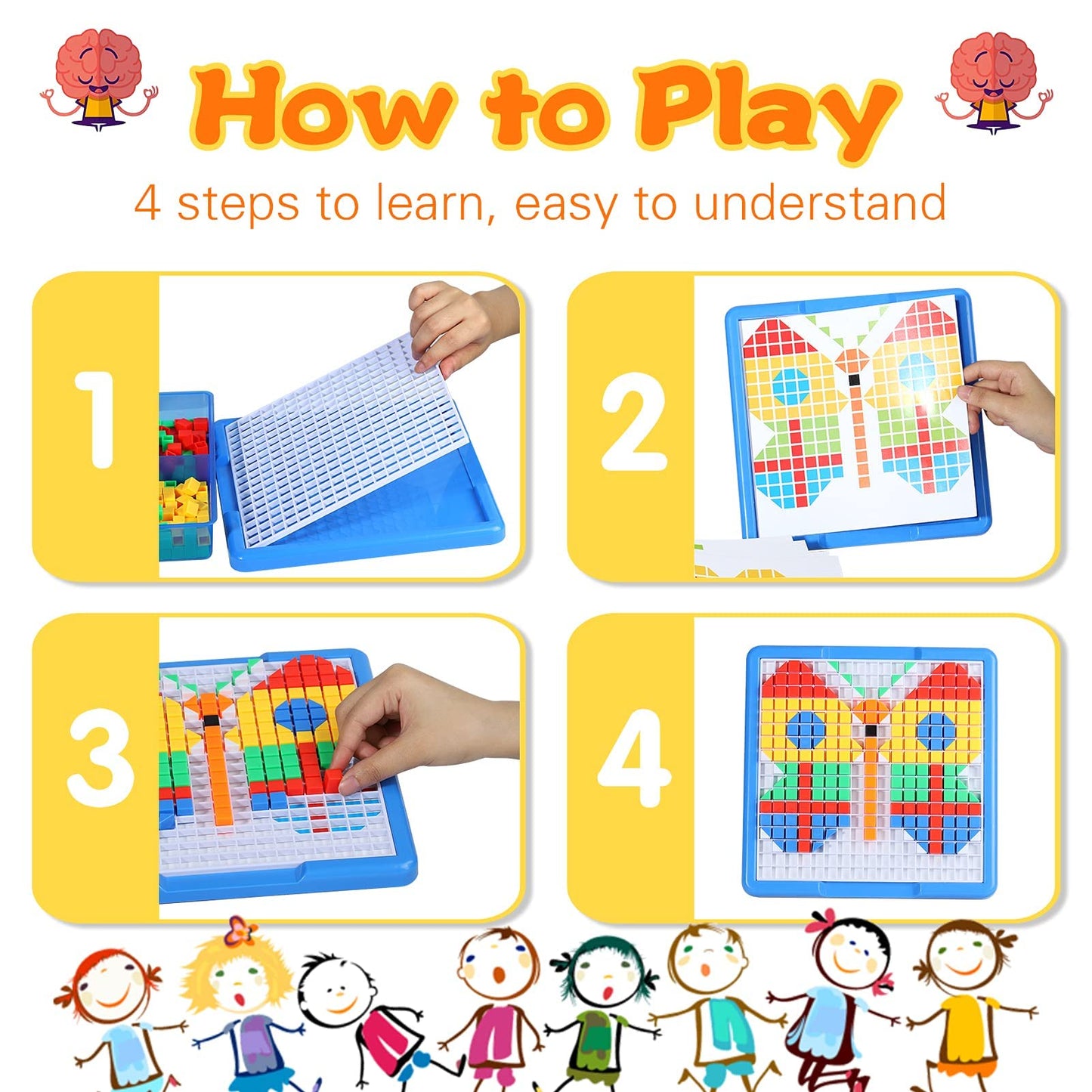 ZOZOPLAY Kids Mosaic Puzzle,490Pcs Building Blocks,Educational Kit with 6 Assembly Drawing,STEM Toys for 3+ Year Old(Small Cube)