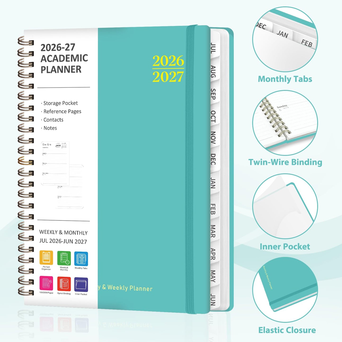 Planner 2026-2027, Weekly and Monthly Academic Planner, July 2026 - June 2027, Hardcover Calendar Agenda Book for School Year Planning, School Supplies for Teacher and Student, A5(6.3'' x 8.5'')