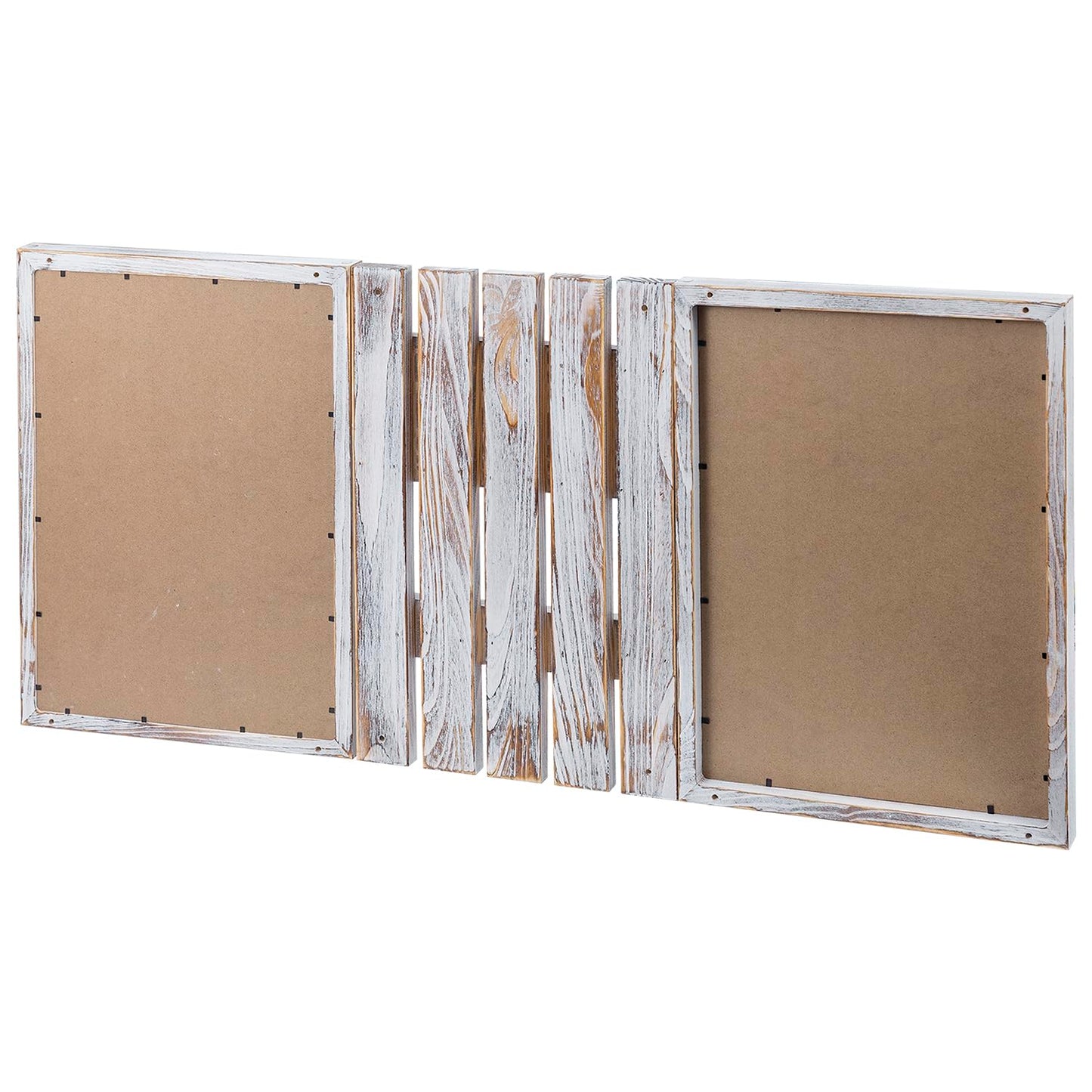 MyGift 3 Panel Wall Mounted Entryway Bulletin Board Combo Set with Shabby White Washed Solid Wood Frame, Chalkboard, Cork Board, Black Metal Mail Basket, and Hanging Rail