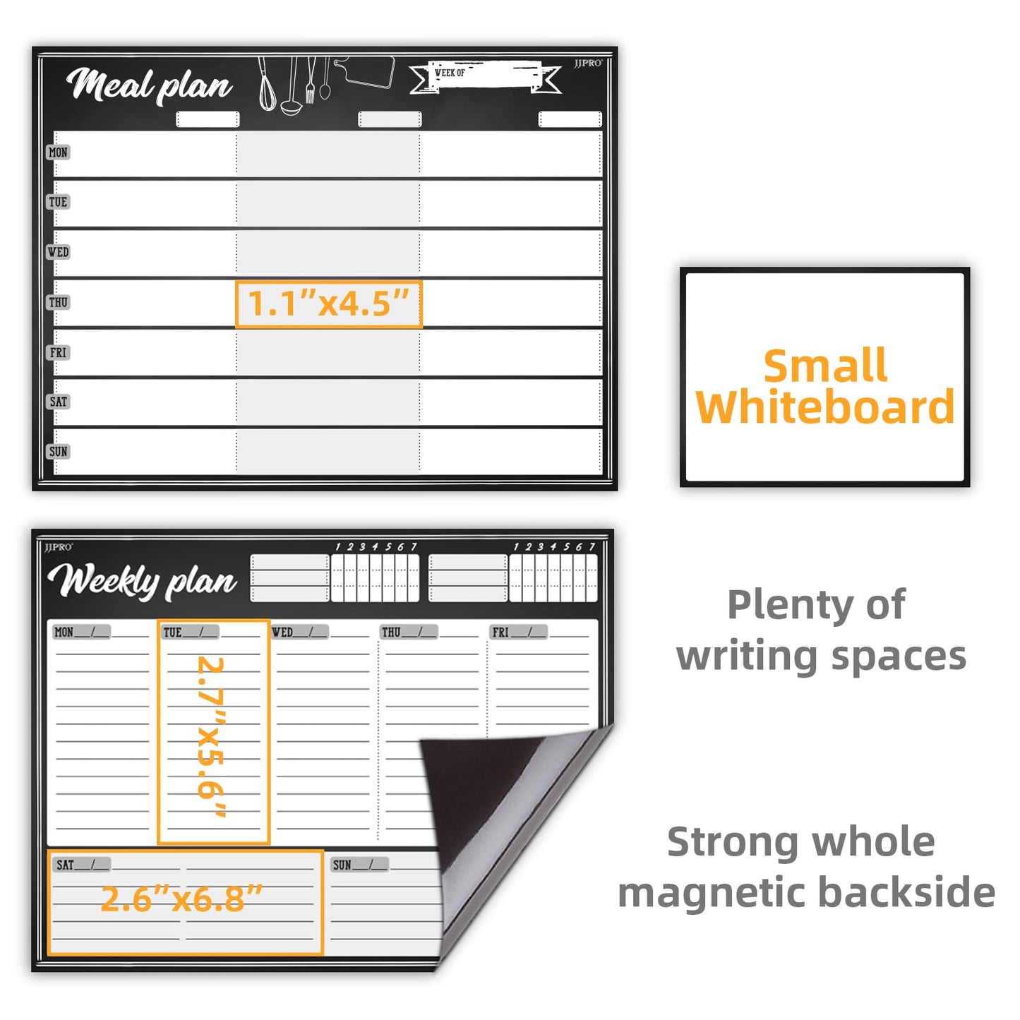 JJPRO Magnetic Dry Erase Meal Planning Whiteboard for Refrigerator-Magnetic Weekly Planner for Fridge-One Bonus Notepad whiteboard-Refrigerator Organizer with Weekly Planning Boards