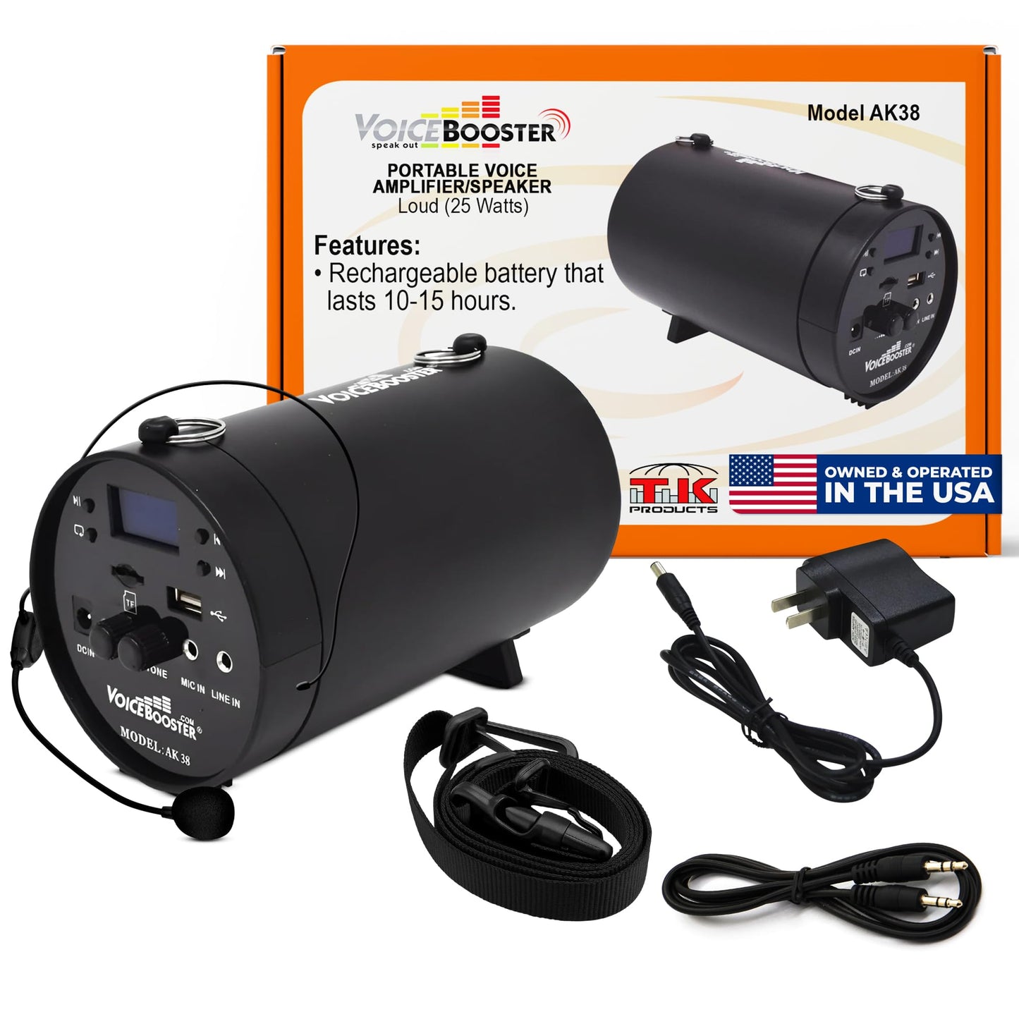 VoiceBooster Portable Voice Amplifier for Teachers - 25W Rechargeable Portable Speaker with Microphone Headset for Classroom, Tour Guide, Public Speaking, Built-in MP3 Player & FM Radio - MR-AK38