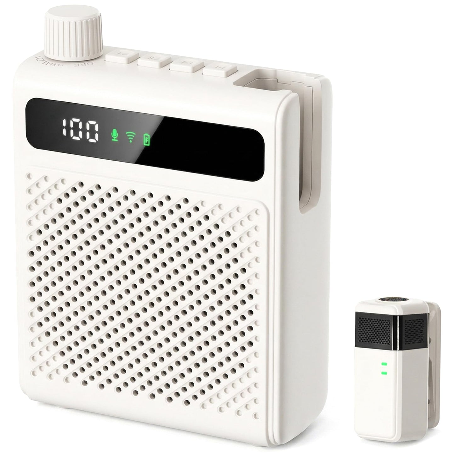 Xvolt Wireless Voice Amplifier for Teachers with Microphone - Portable Rechargeable 10W Bluetooth Speaker with Wireless Clip-On Mic Waist Strap for Classroom Teaching Public Speaking Training (White)