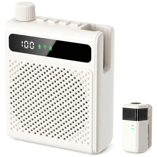 Xvolt Wireless Voice Amplifier for Teachers with Microphone - Portable Rechargeable 10W Bluetooth Speaker with Wireless Clip-On Mic Waist Strap for Classroom Teaching Public Speaking Training (White)