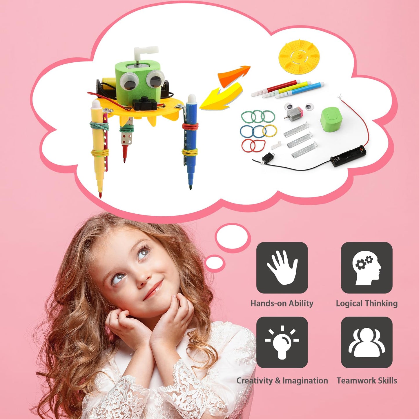 Bulk STEM Craft Kits for Kids 8-12: 4-Pack Doodling Robot Building Kits, Classroom Activities & Science Experiments, Educational Robotics DIY Project for Boys Girls, STEM Toys for School Clubs