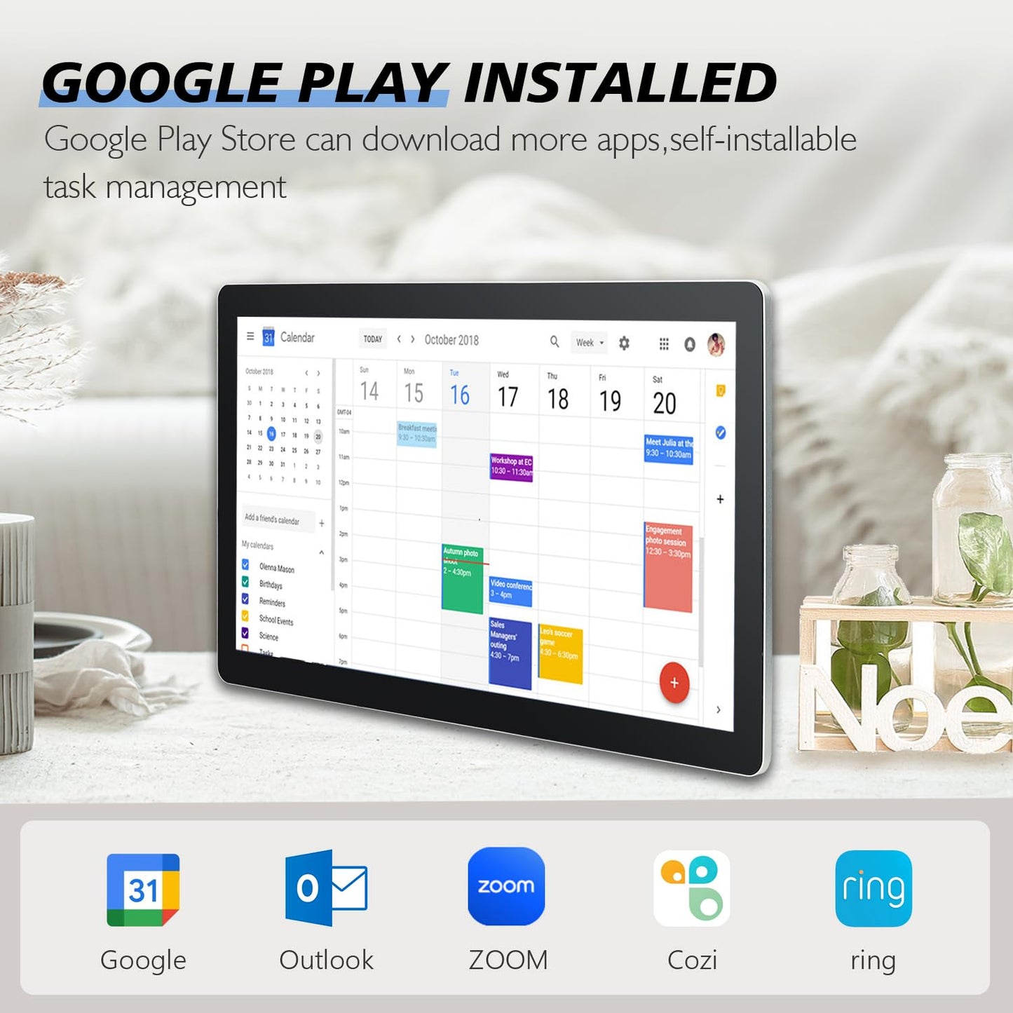 TouchWo 15.6 to 27 inch Touchscreen Digital Calendar & Wall Planners, Smart Whiteboard Calendar for Chore Chart & Work Schedule, Built in Speakers and Camera, Include Wall Mount & Desk Stand (17.3-inch)