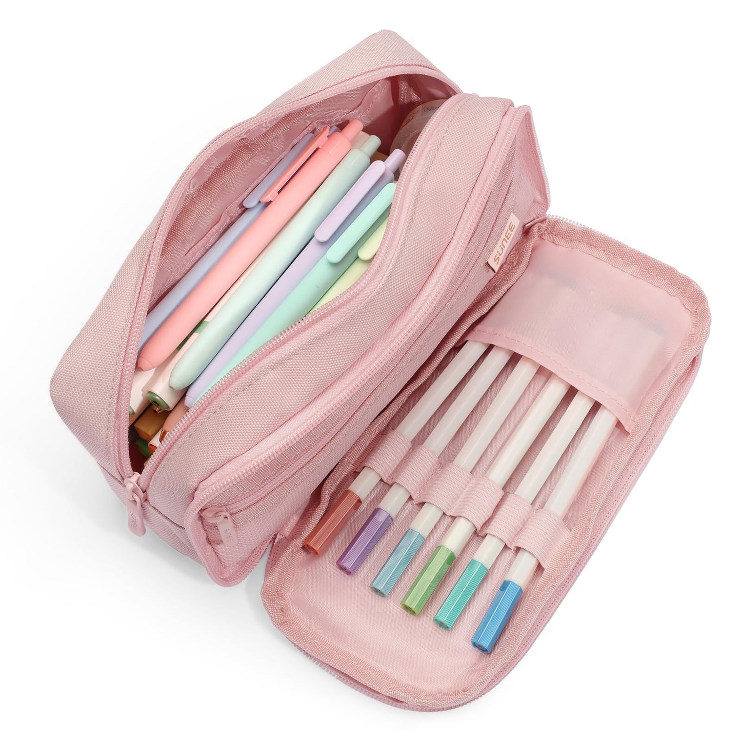 SUNEE Pencil Case, Large Capacity Pencil Pouch, Aesthetic Big Pen Bag 900D Oxford Pen Box for Office Stationery Organizer School Supplies Multifunctional for Teen Boys Girls Women Men, Pink