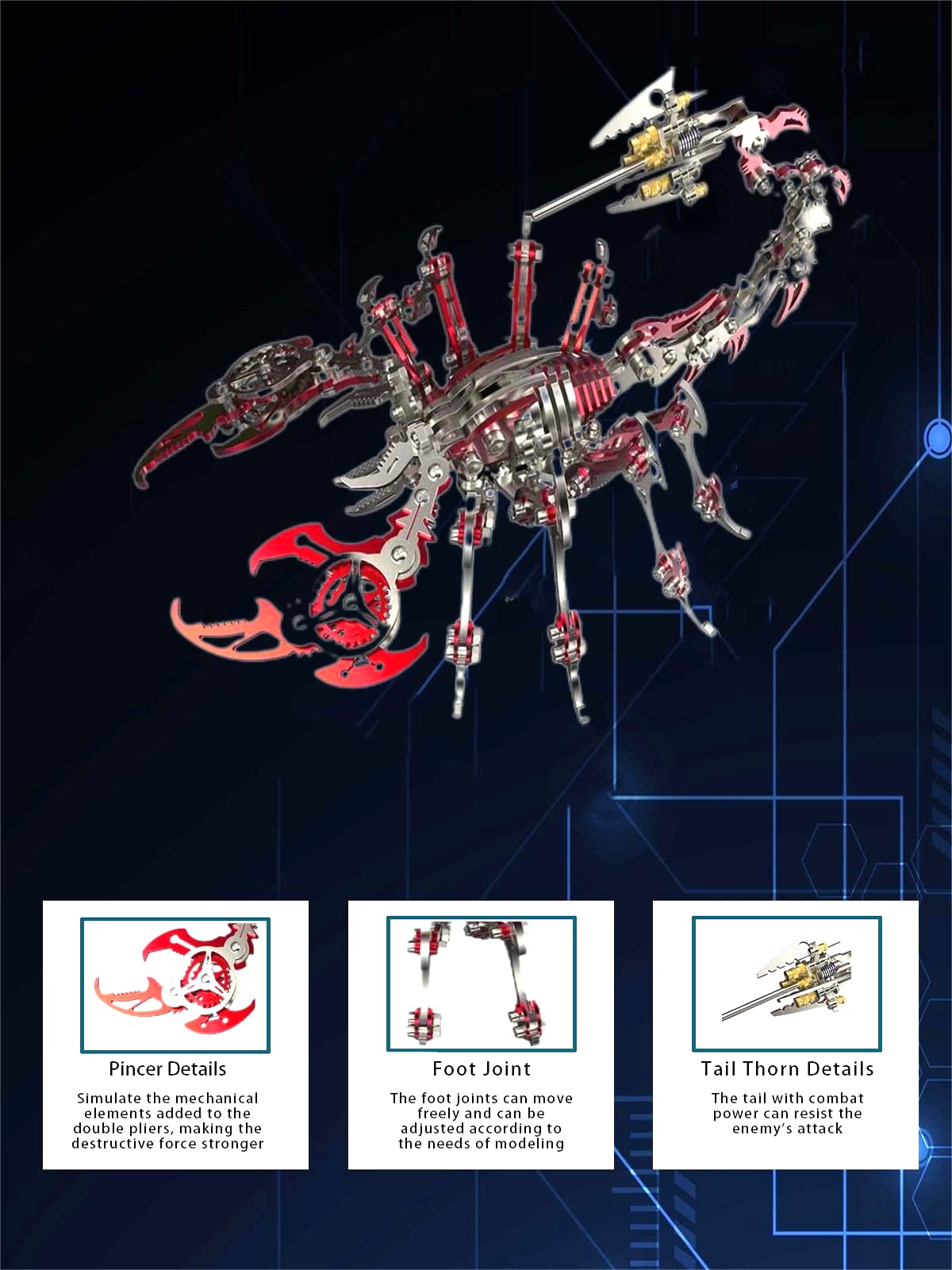3D Metal Model Kits, Mechanical Scorpion King Red 3D Metal Puzzle,Steel Warcraft Collection DIY Animal Brain Teasers Simple 3D Puzzles