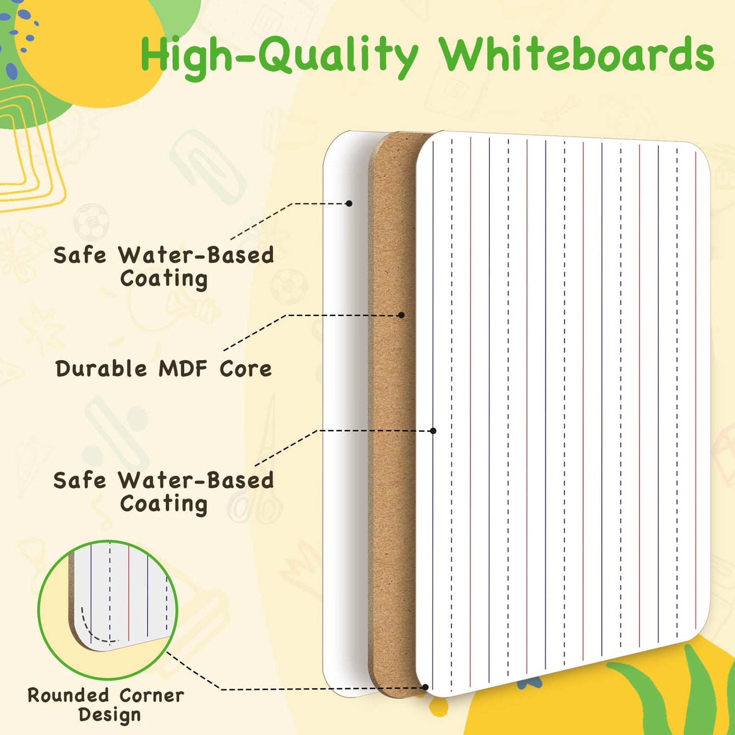 Ohuhu 25 Pack Lined/Plain Dry Erase Boards - 9"x12" Double-Sided White Board Class Set - Includes 25 Mini Whiteboards 25 Black Markers and 25 Erasers for Classroom School Office Students Teachers